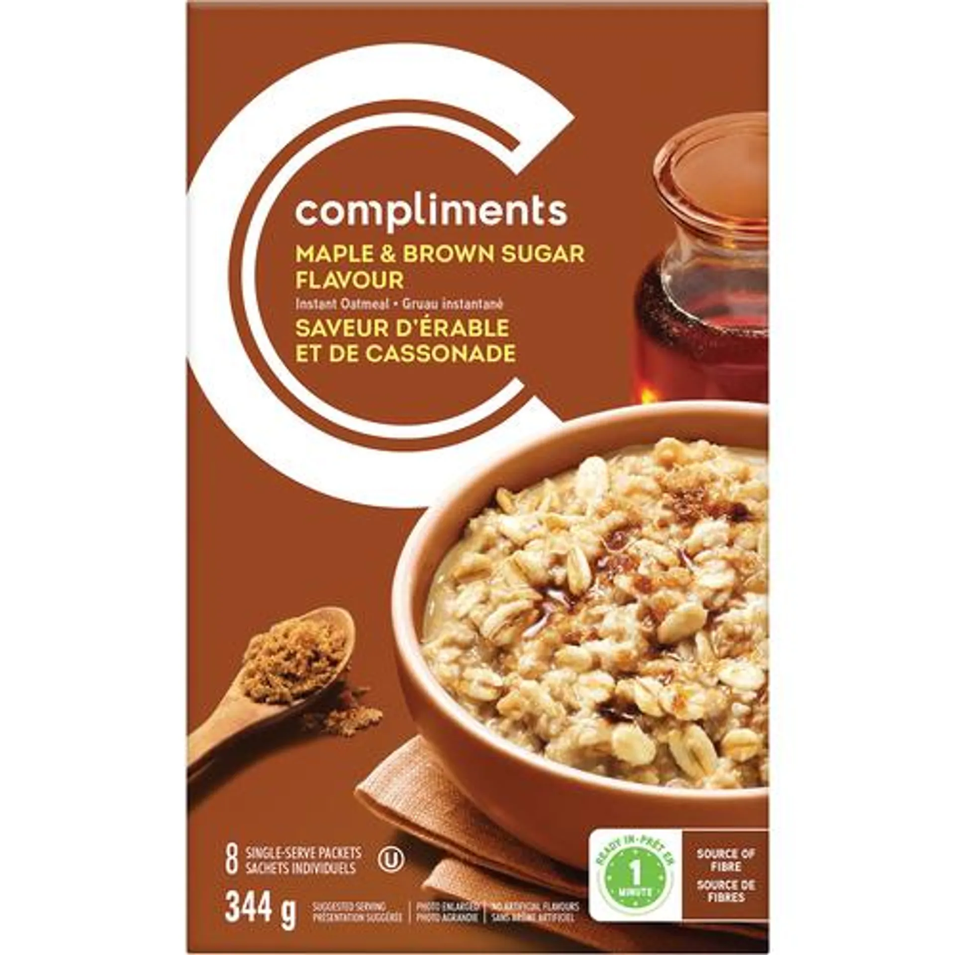 COMPLIMENTS INSTANT OATMEAL MAPLE & BROWN SUGAR 344g