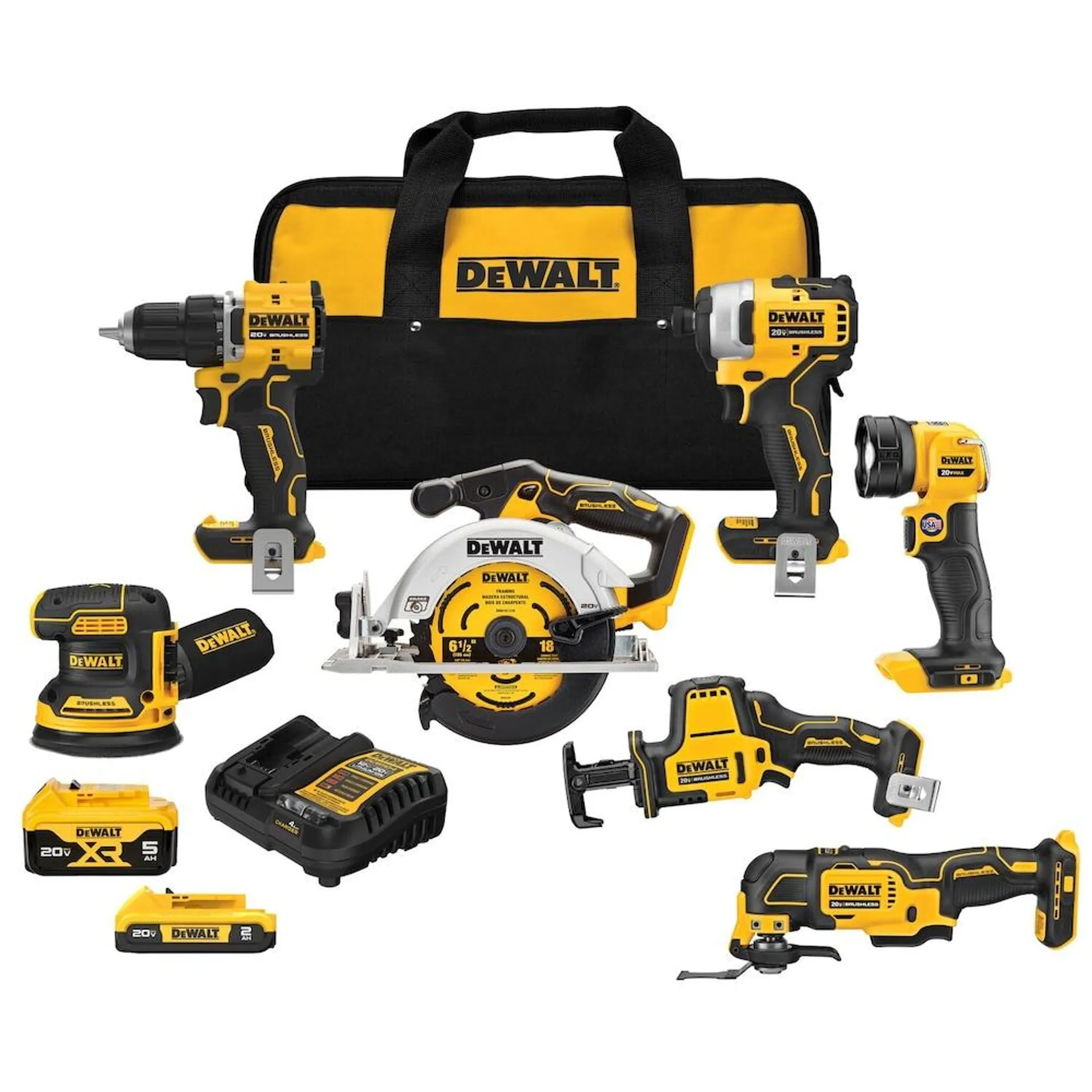 20V MAX Lithium-Ion Cordless 7-Tool Combo Kit with 2.0 Ah Battery, 5.0 Ah Battery and Charger