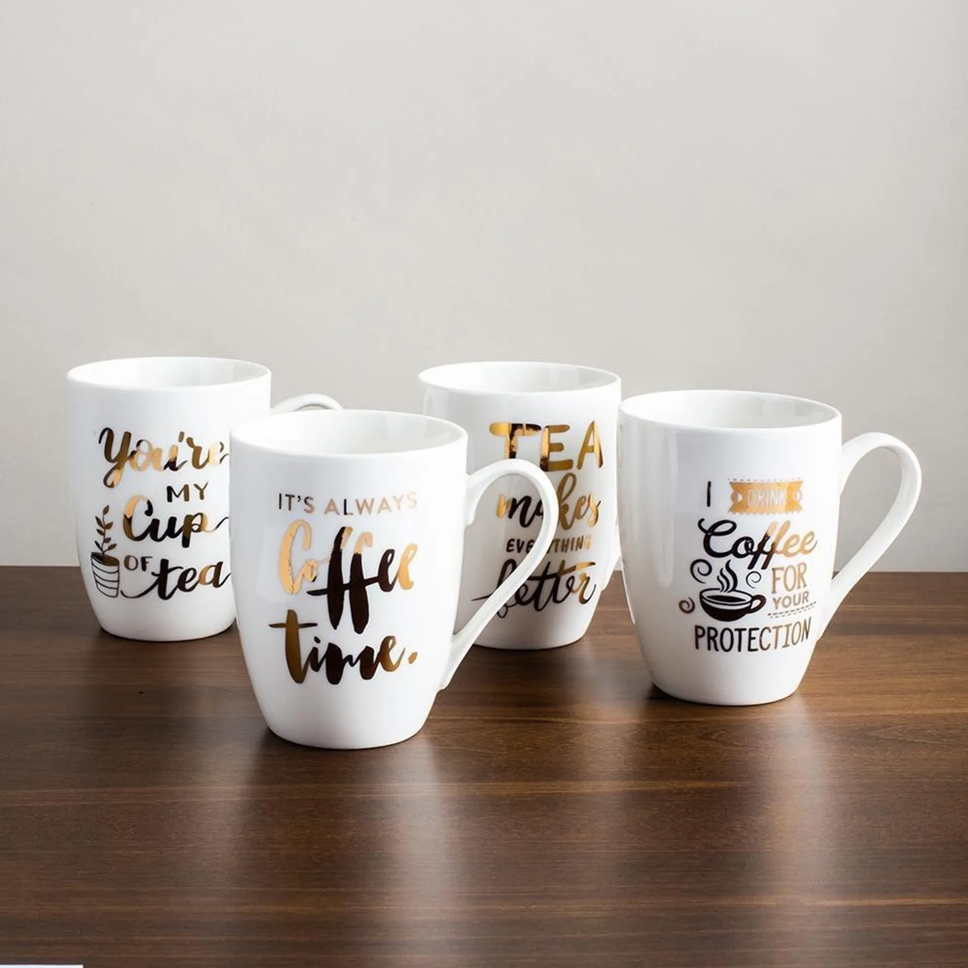 KSP Graphic 'Coffee & Tea' Mug - Set of 4 (White/Gold)