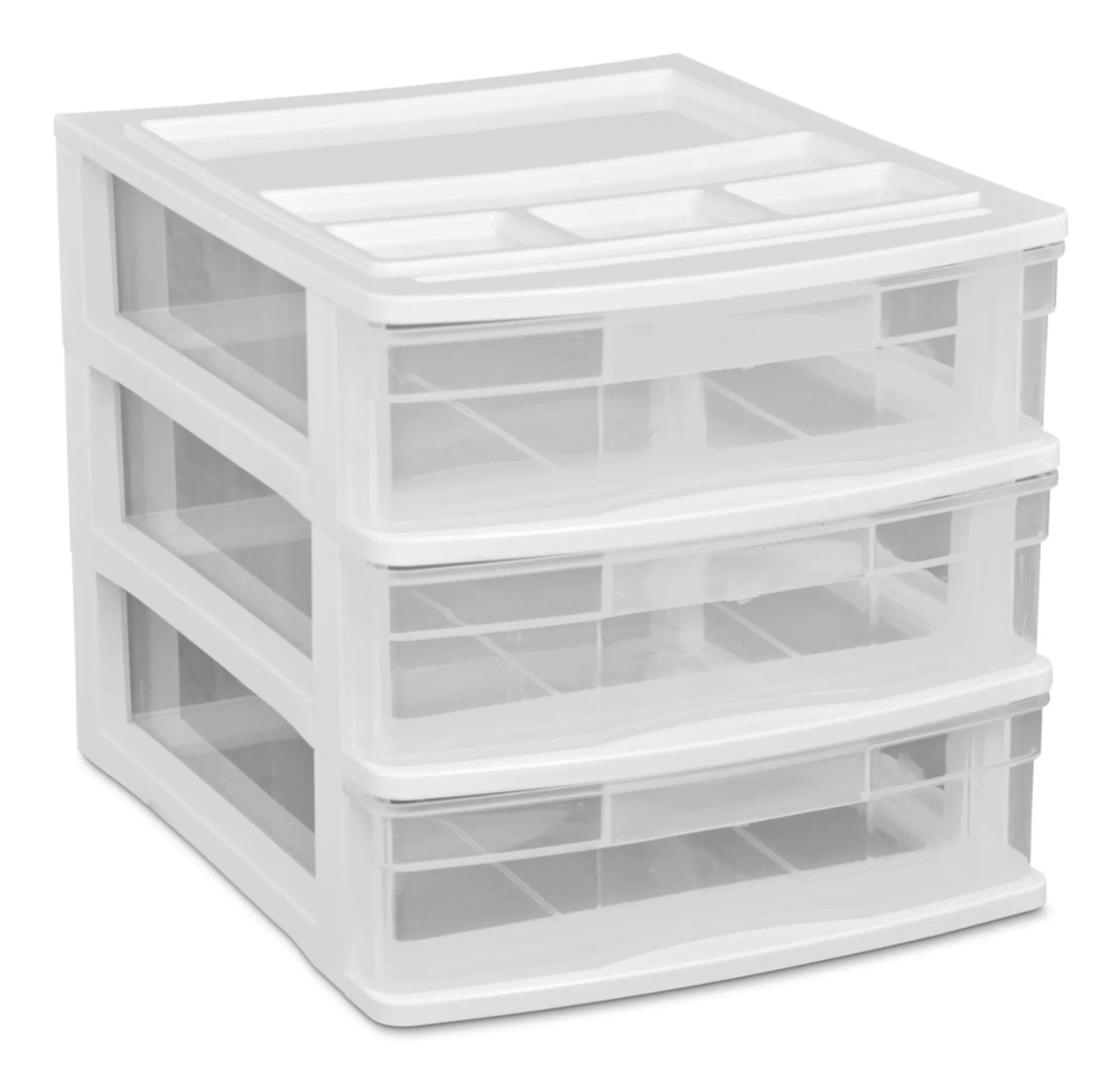 type A Desk Clear White Frame 3-Drawer Storage Tower, 10-in