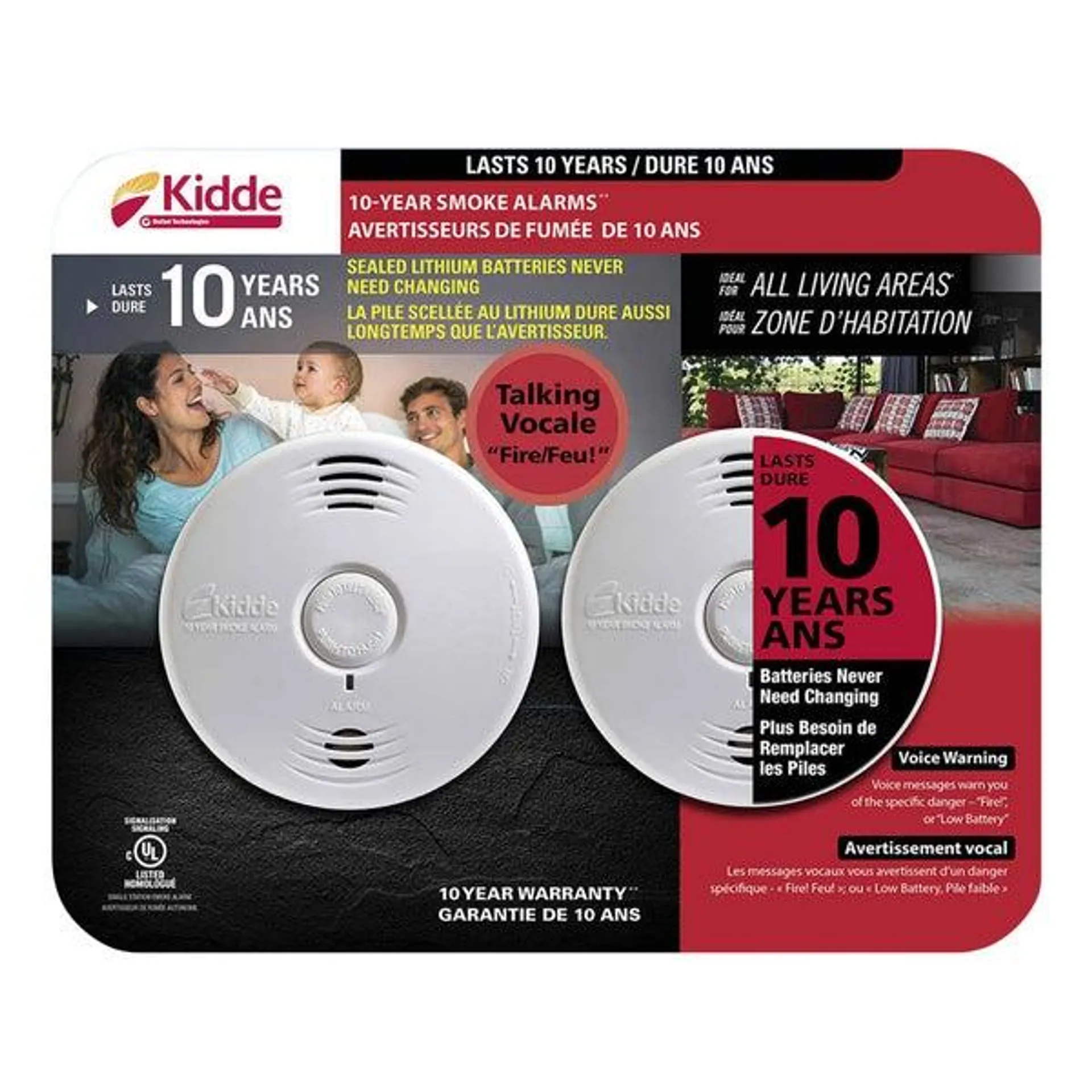 Kidde 10-year Battery Worry-Free Talking Smoke Alarm, 2-pack