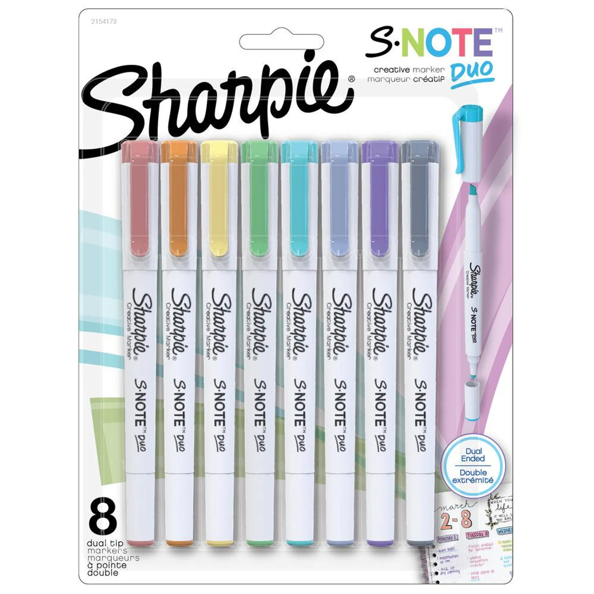 Sharpie S-Note Dual Tip Highlighters - Assorted Colours - 8 Pack