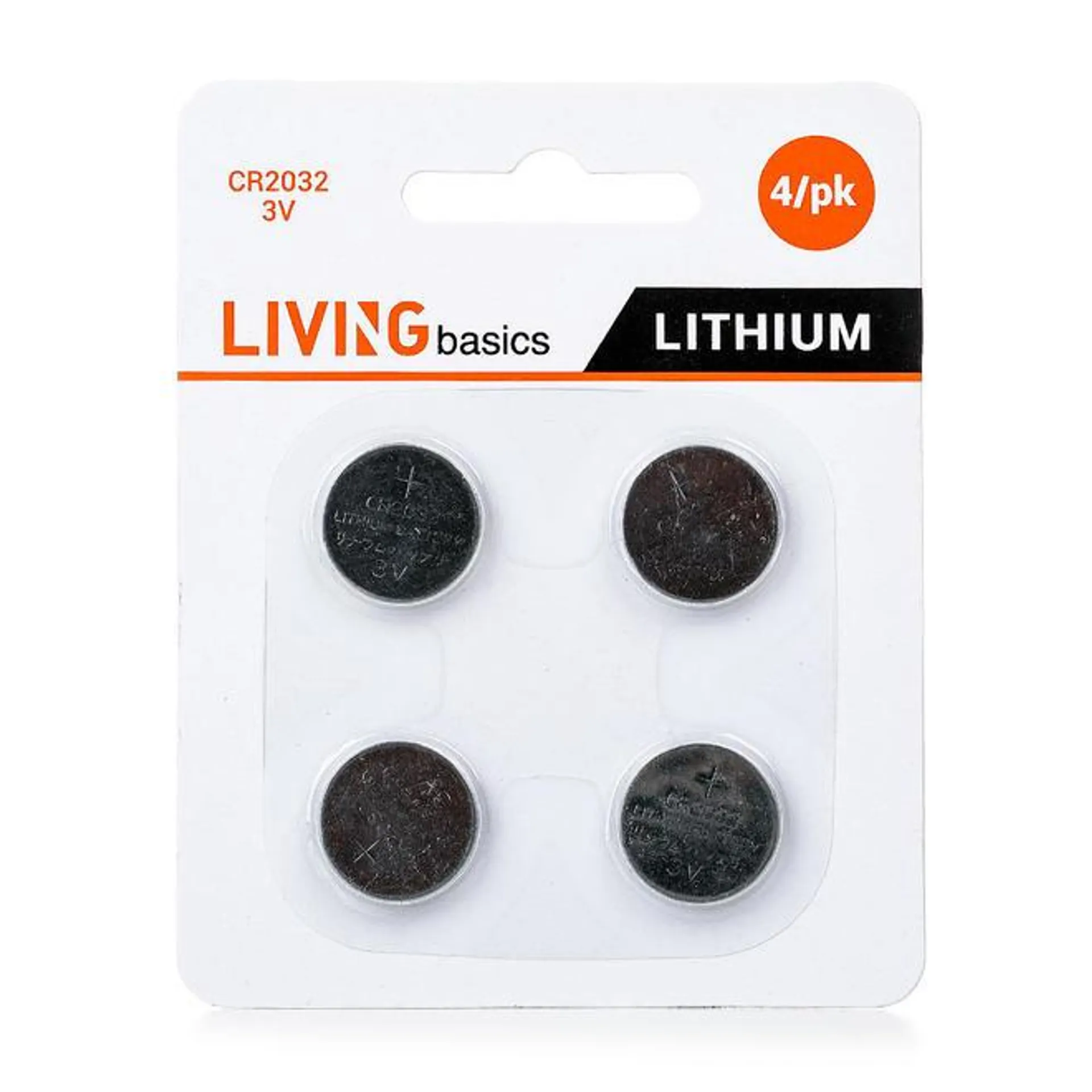 CR2032 3V Lithium Coin Cell Battery 4/Pack - LIVINGbasics®