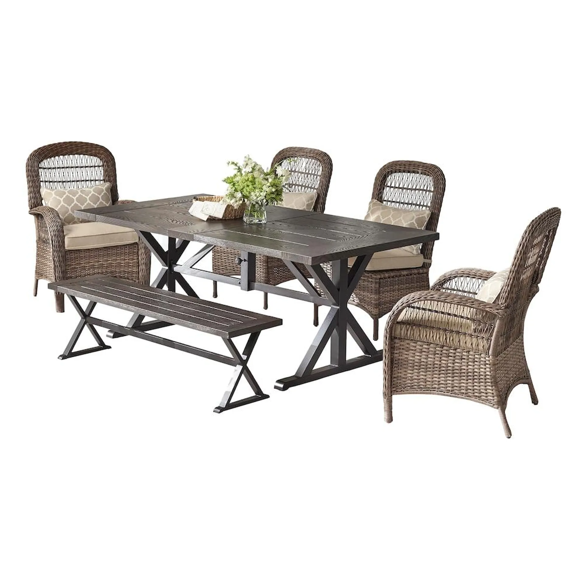 Beacon Park 6-Piece Brown Wicker Outdoor Dining Set with Toffee Cushions