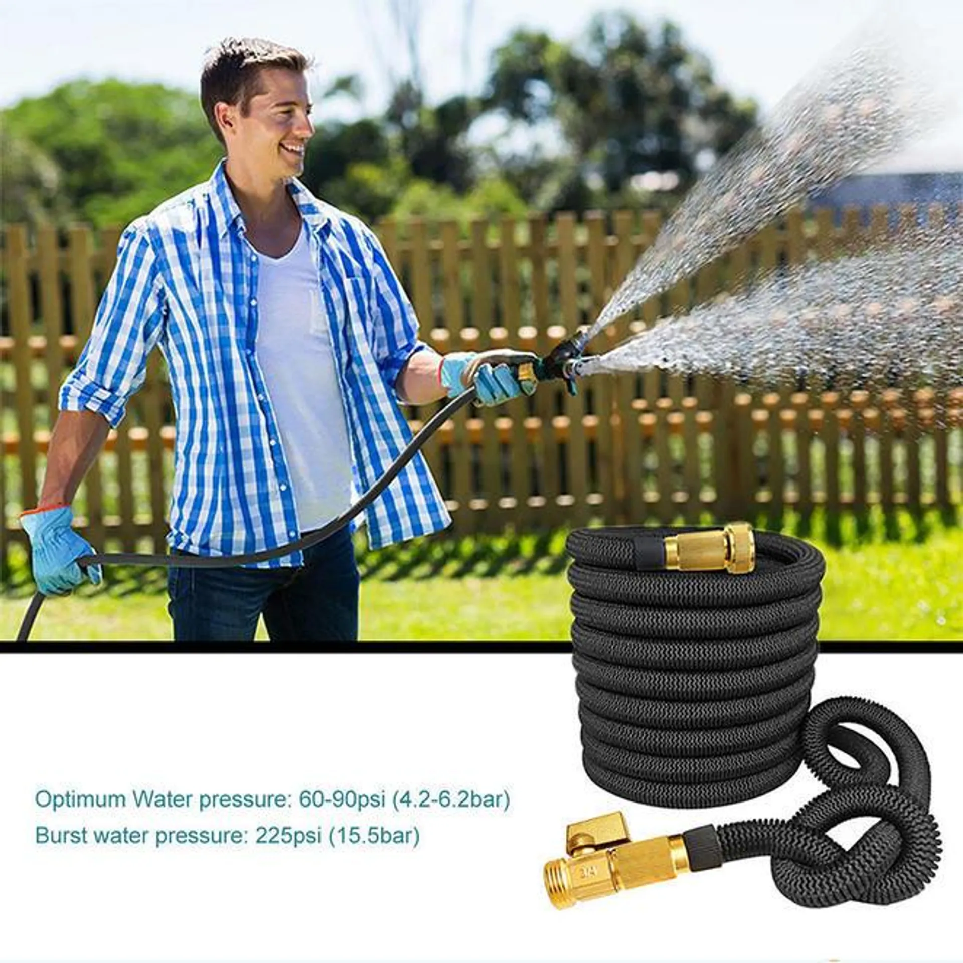 Strongest Expandable Garden Hose with Solid Brass Connector, Expand Up to 100FT, Black - Yardlab™