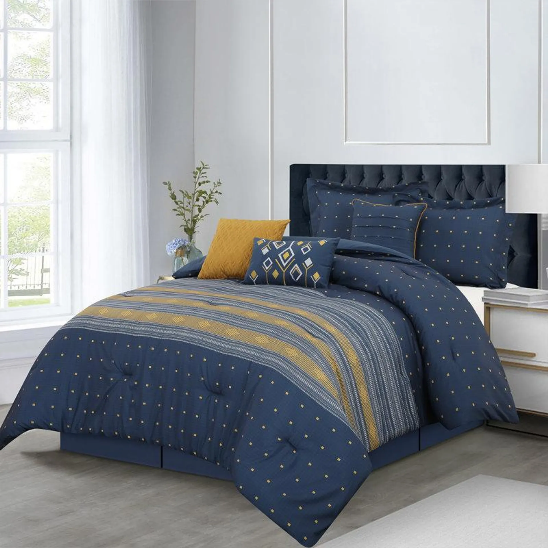 Navy 7 Piece Geometric Comforter Set