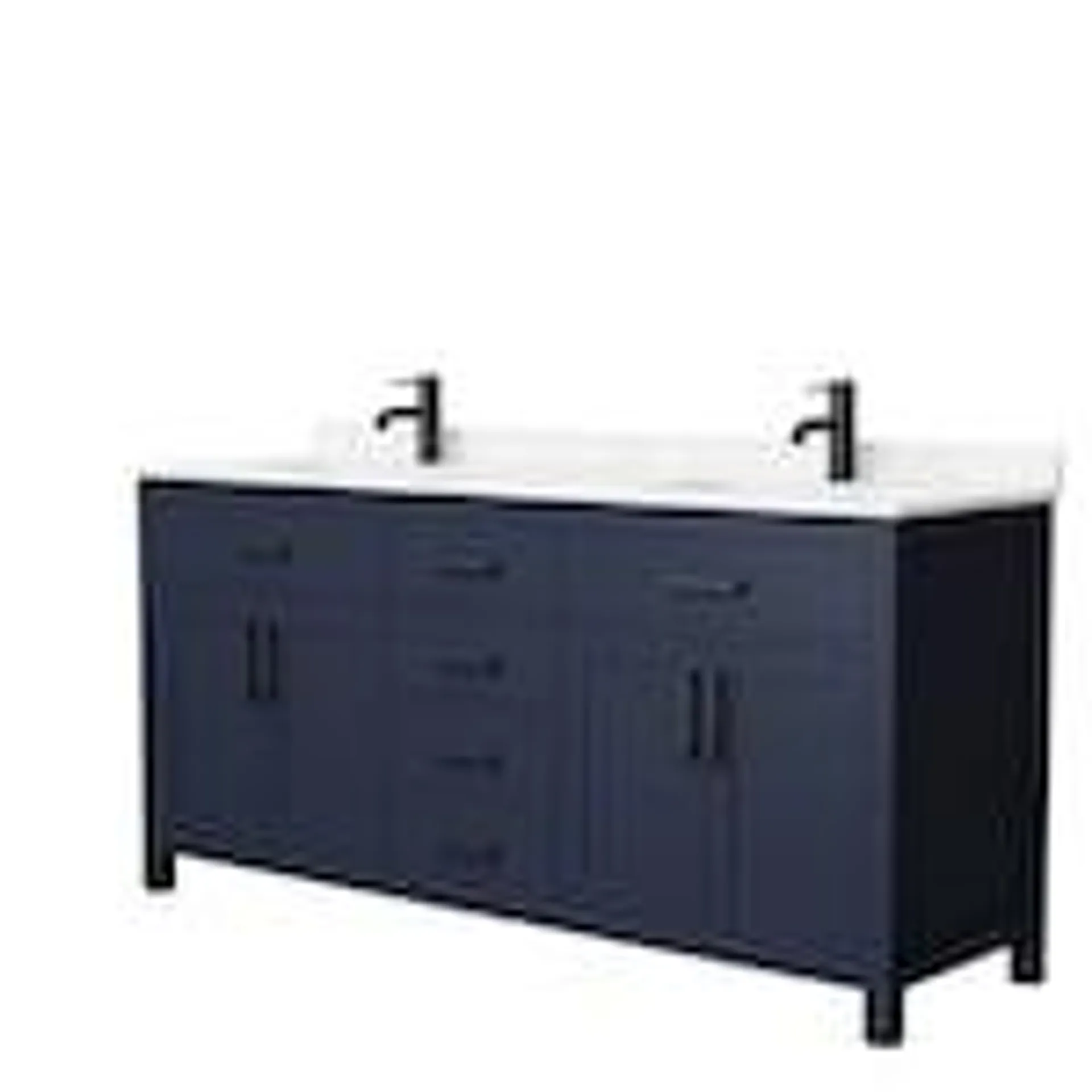 Beckett 72 in. Dark Blue Double Vanity, Carrara Cultured Marble Top, Square Sinks, Black Trim