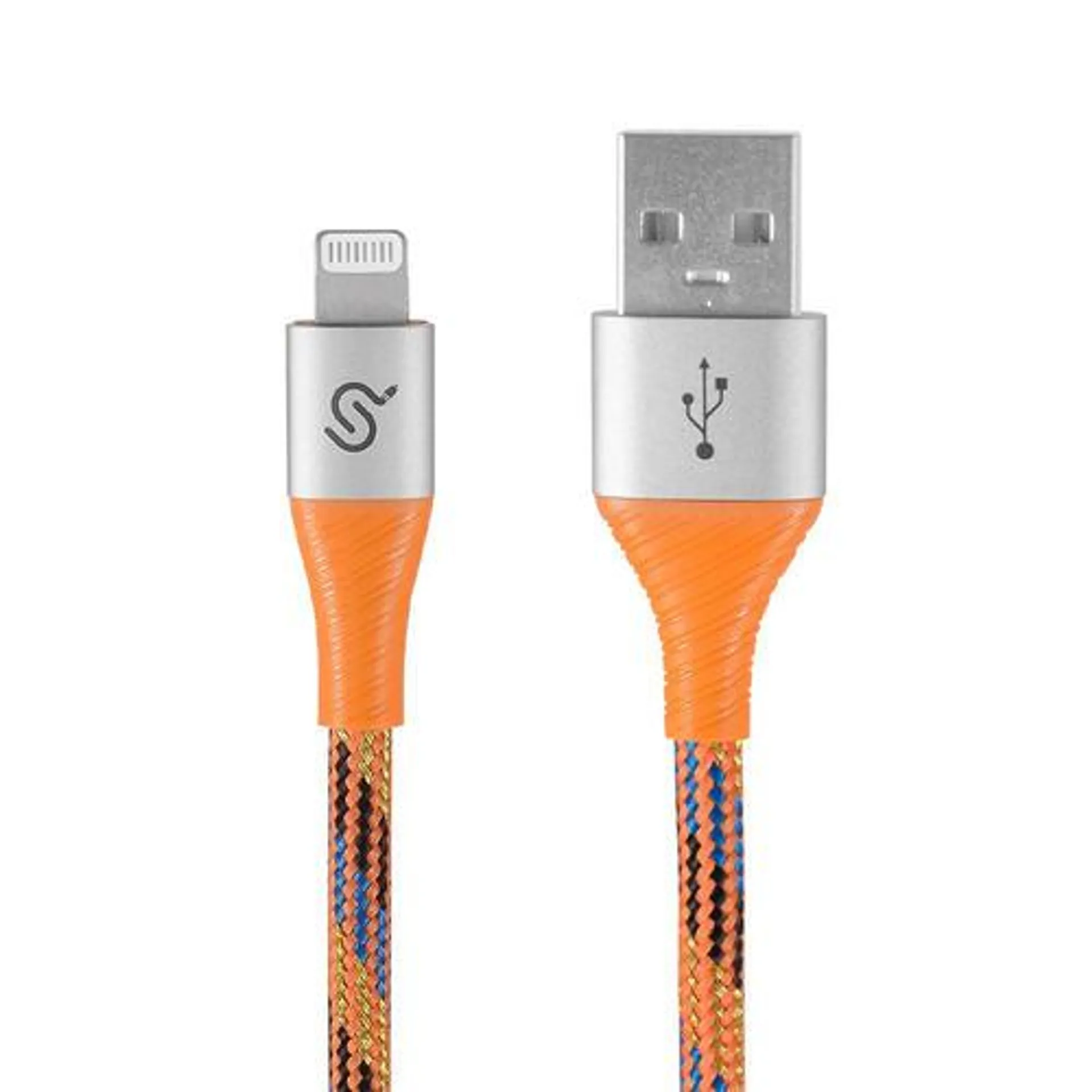 Nylon Braided Lightning Cable Apple MFi Certified For iPhone iPad 3 FT (1m), Orange - PrimeCables® - 1/Pack