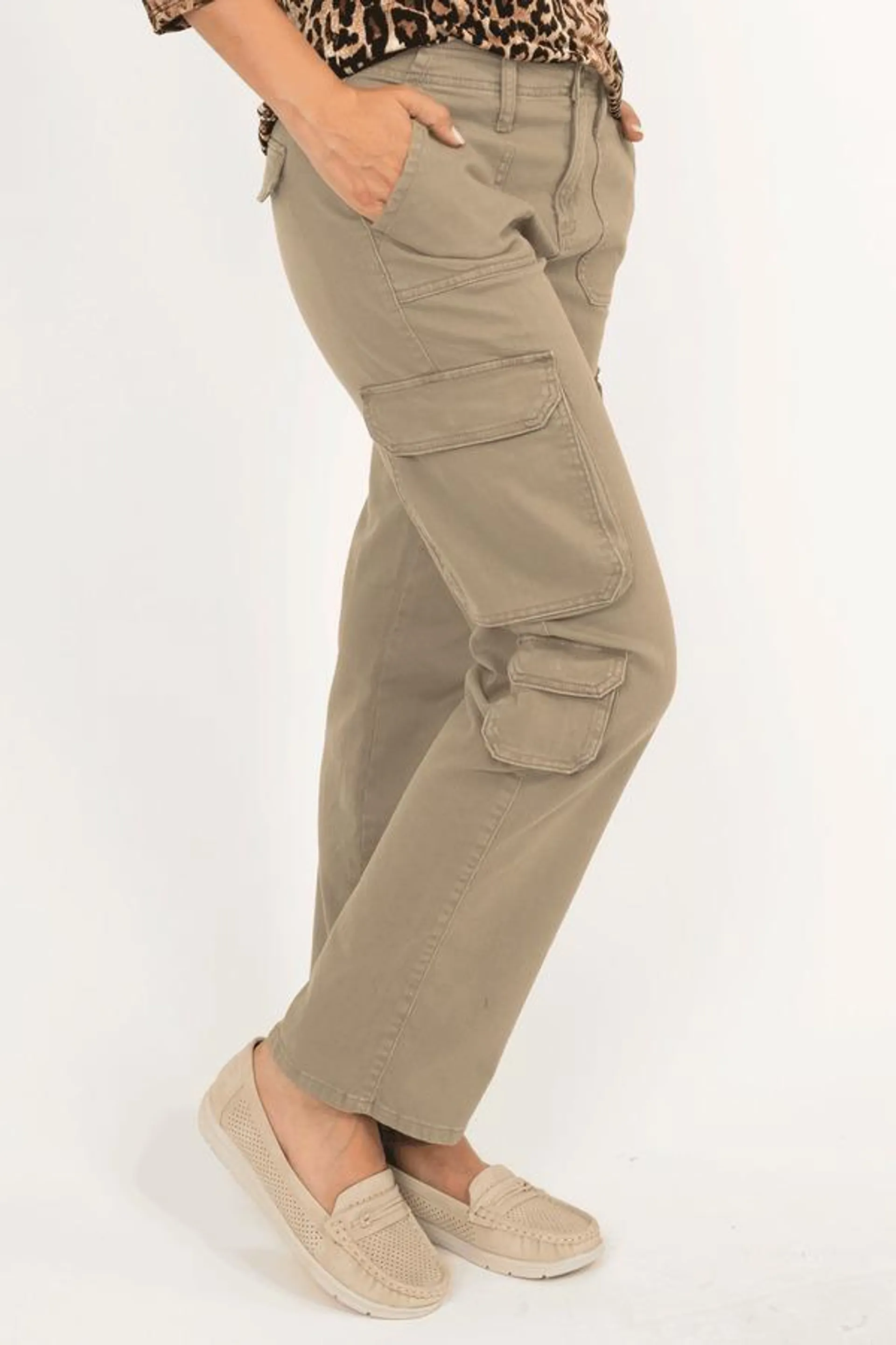 Wide leg twill cargo pants - Desert Stone