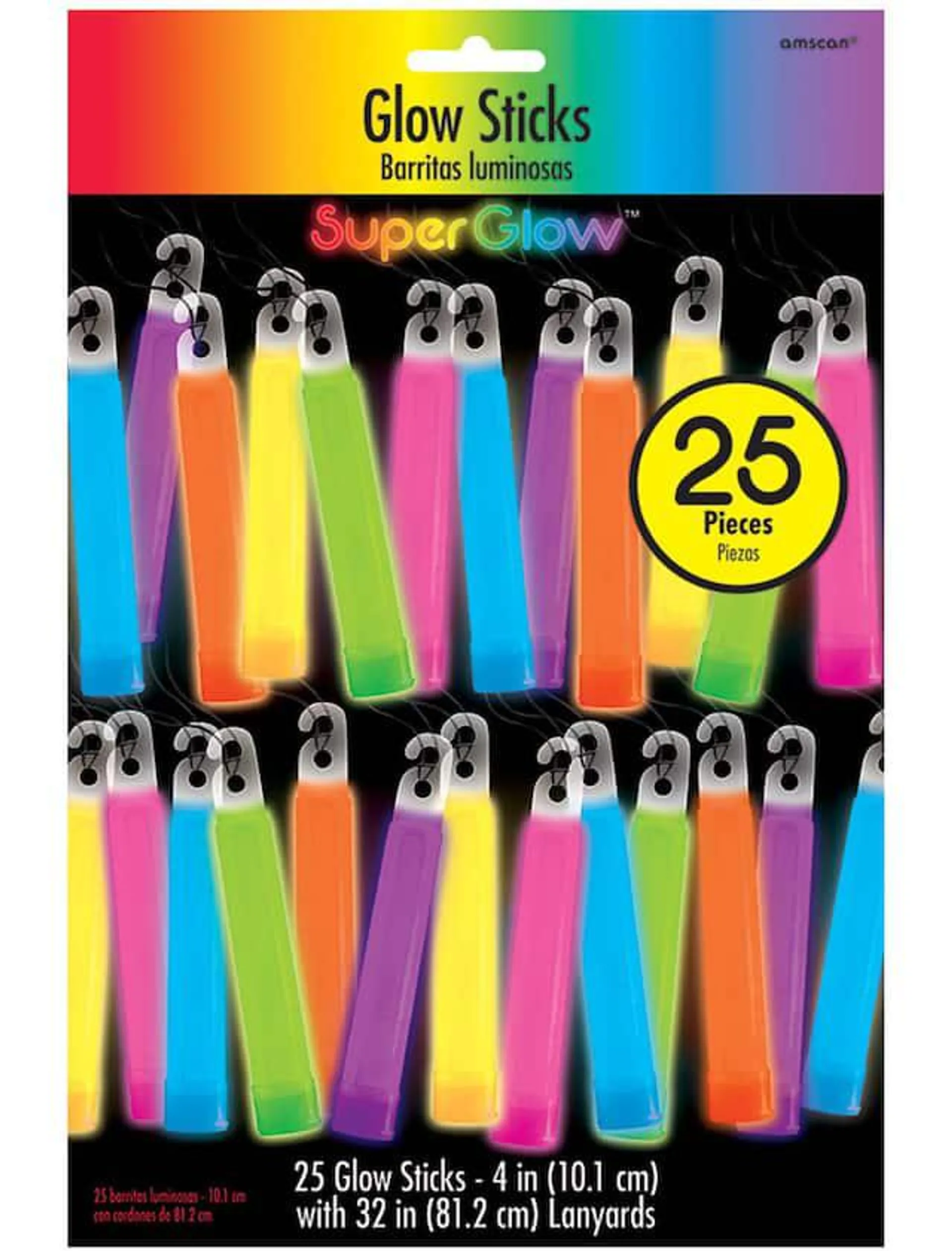 Neon Glow Stick Necklace, Assorted, 4-in, 25-pk