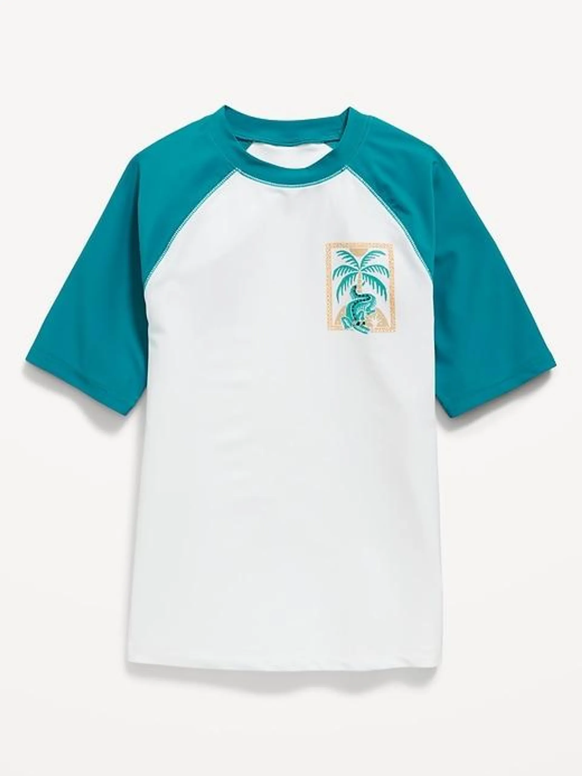 Short Raglan-Sleeve Rashguard Swim Top for Boys