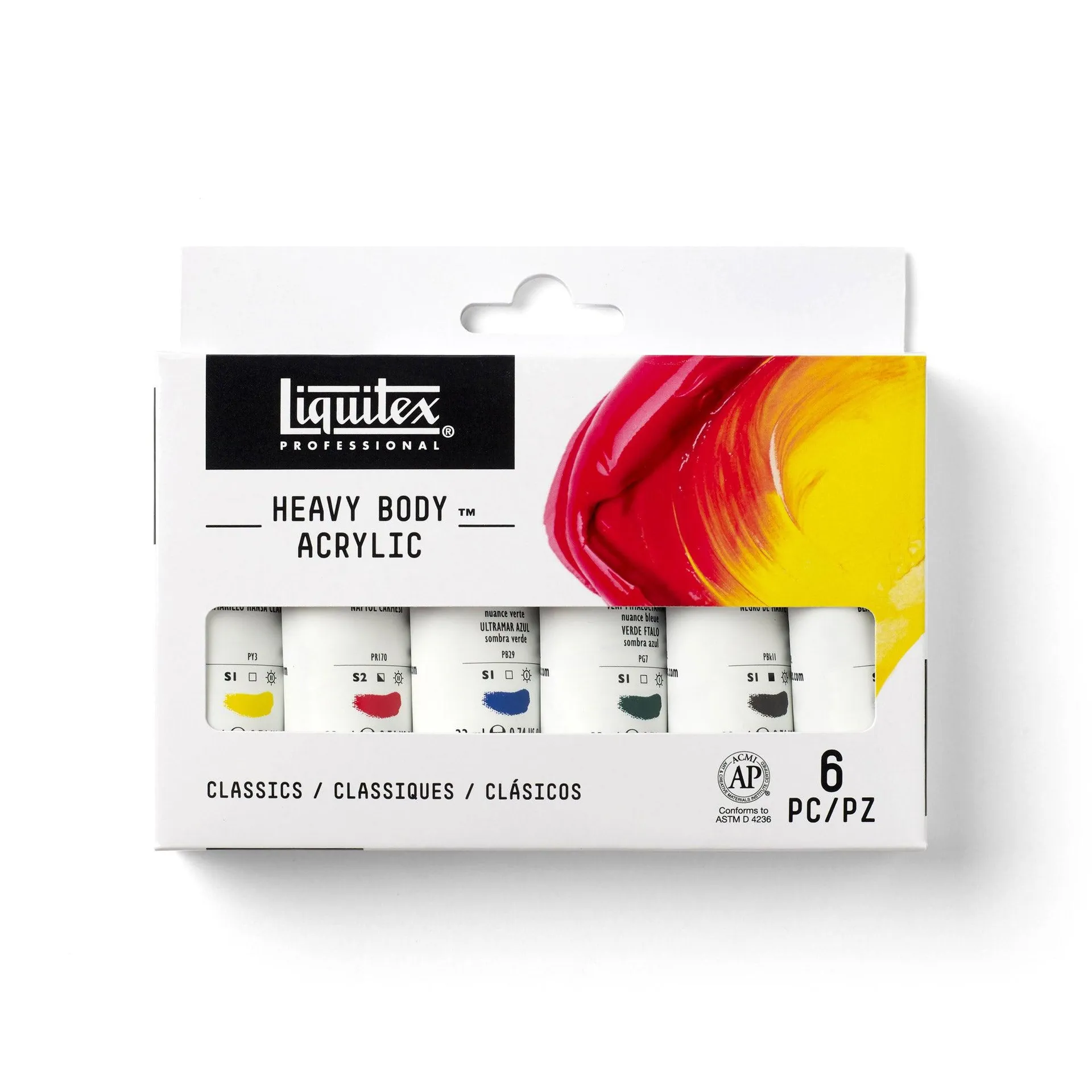 Heavy Body Acrylic - High Viscosity, Classic Colours, 6 Pieces