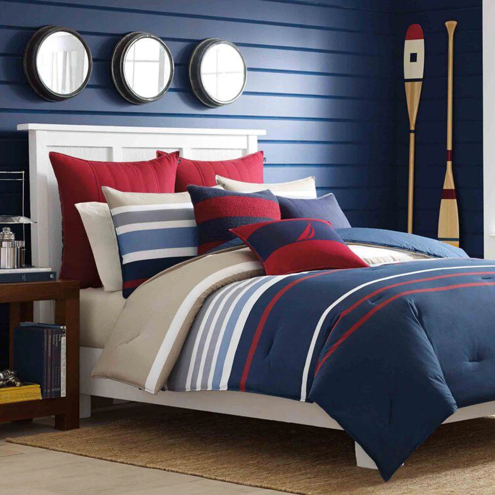 Bradford Blue/Red 100% Cotton 150 TC Reversible 3 Piece Comforter Set