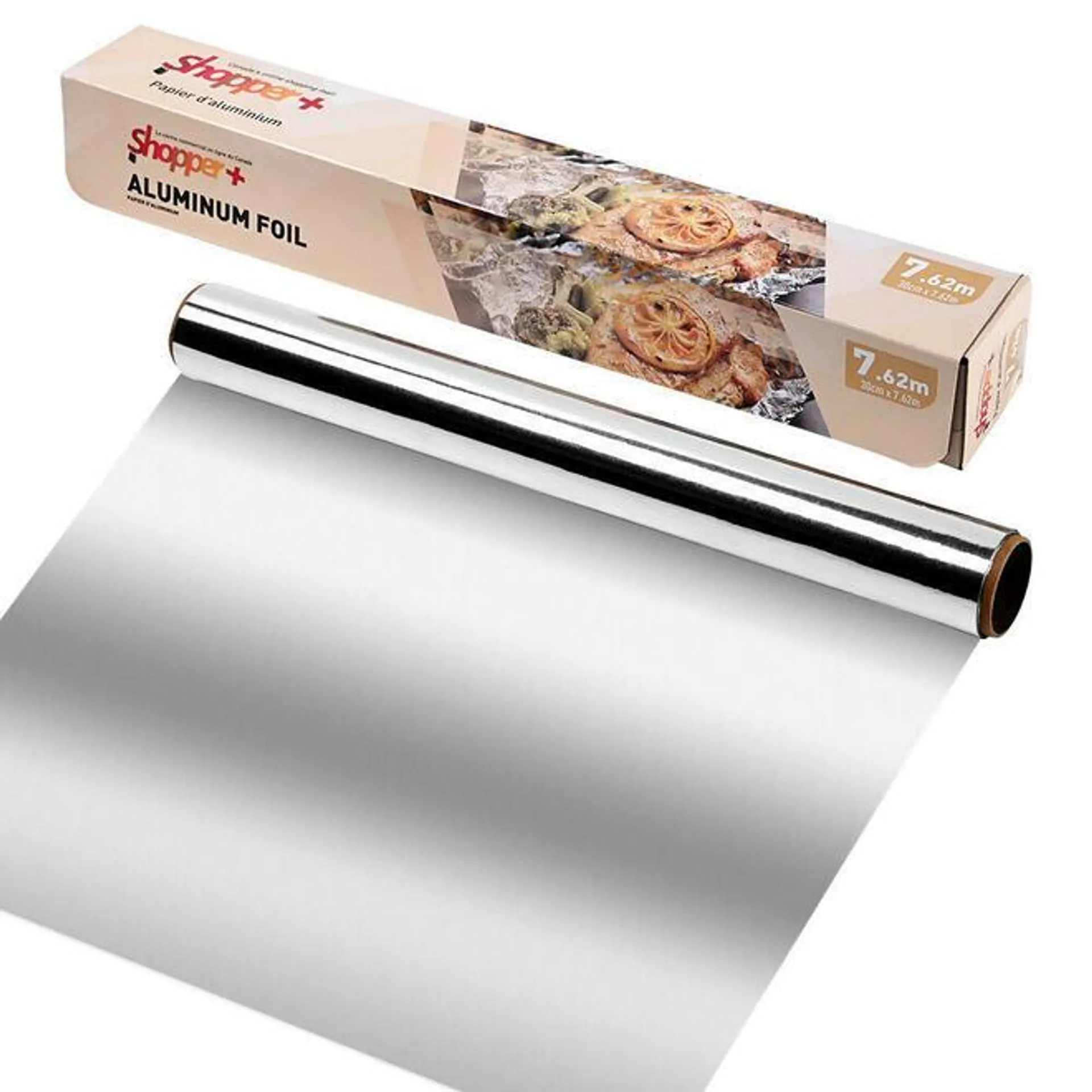 Premium Aluminum Foil - 12 Micron Thickness, 30cm x 7.62m, with Serrated Cutter - Shopper+