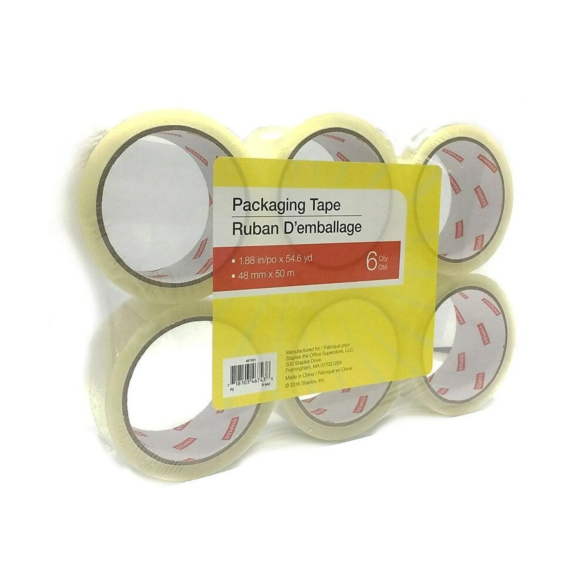 Simply Standard-Grade Packaging Tape, 48mm x 50m, Clear, 6 Pack