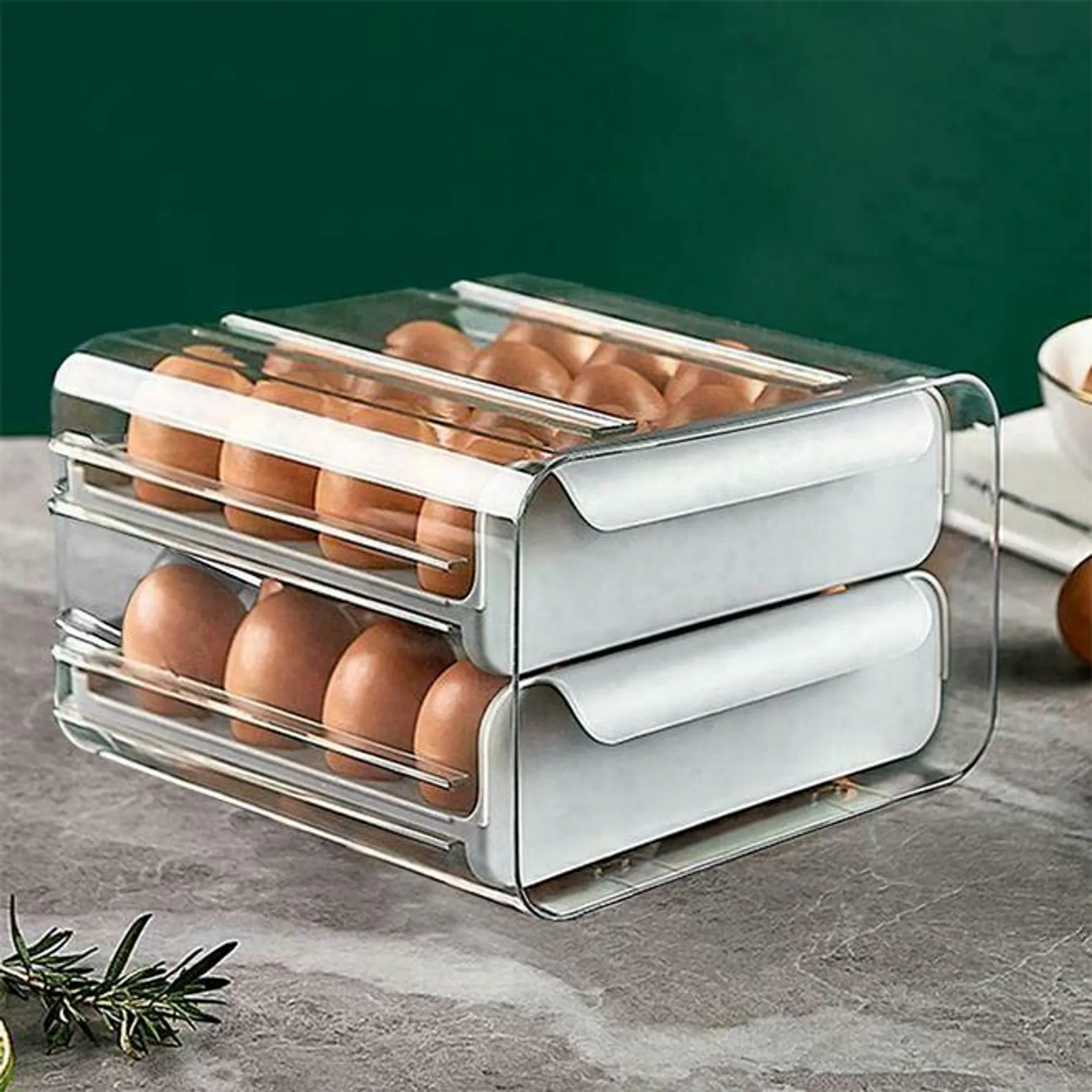 2-Layer Stackable Egg Storage Holder for Refrigerator with Handles -STORA™ - Grey