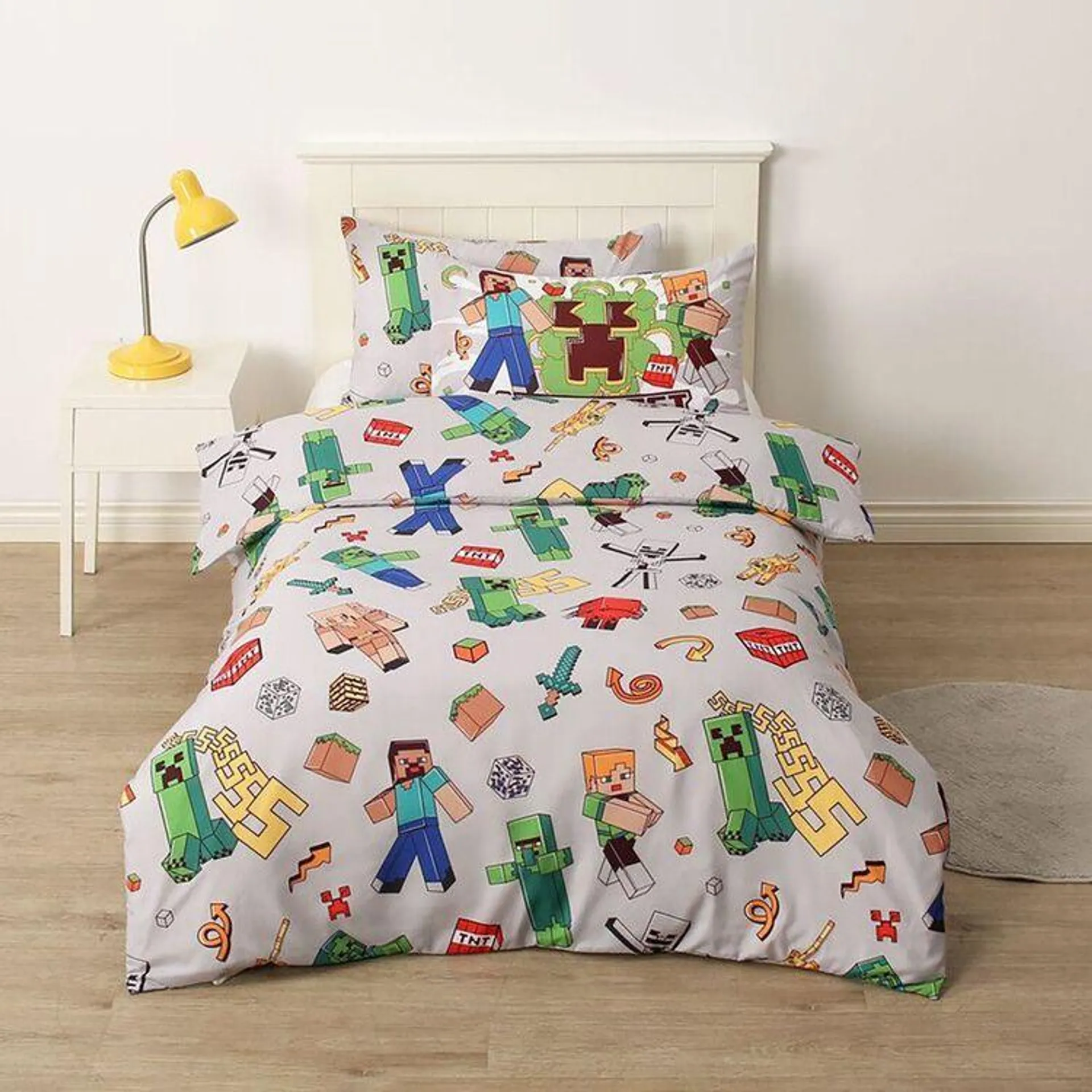 Minecraft Creeper Quilt Cover Set Grey