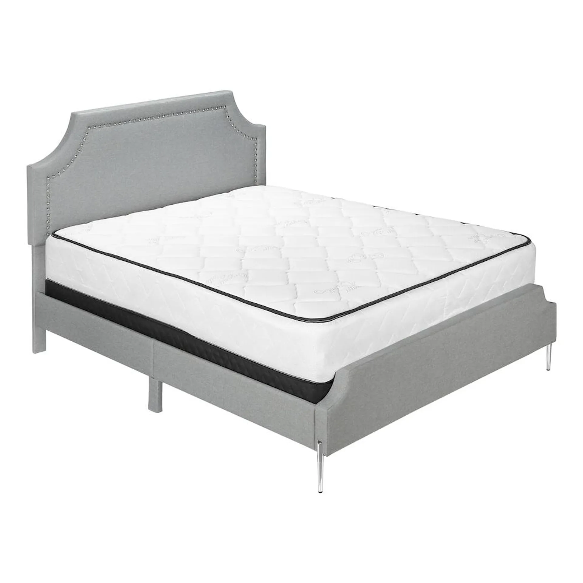 Bed, Queen Size, Frame, Platform, Bedroom, Upholstered, Linen-Look, Grey