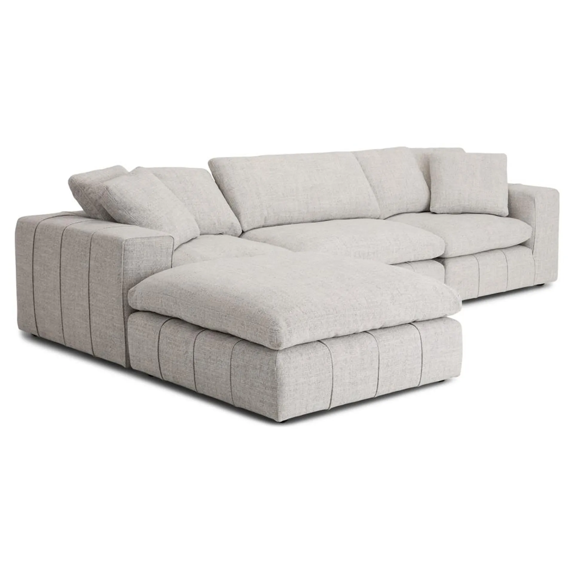 Sofa modulaire en tissu 3 pièces avec ottoman repose-pieds (réversible)