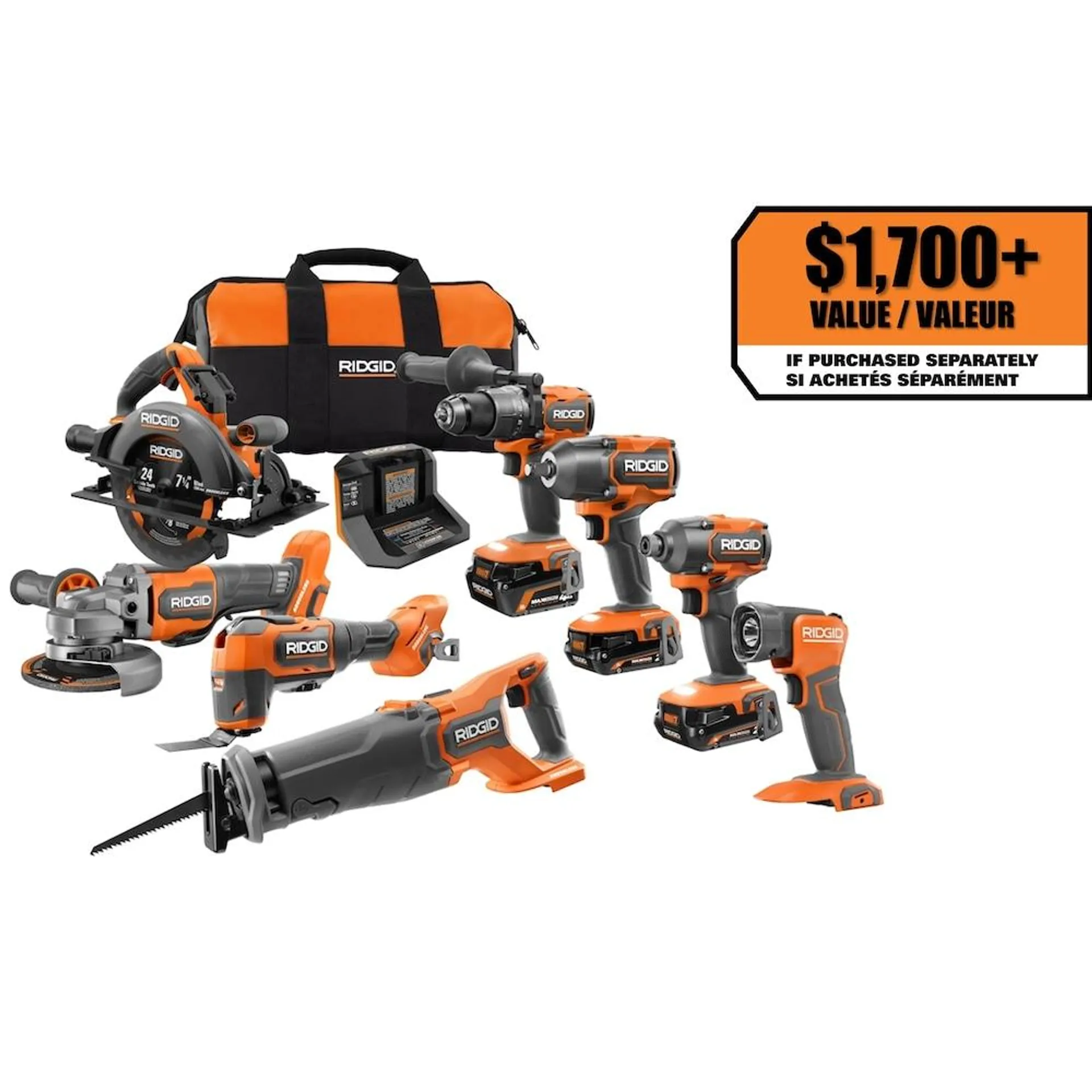 18V Brushless Cordless 8-Tool Kit with (2) 2.0 and (1) 4.0 Max Output Batteries and Charger