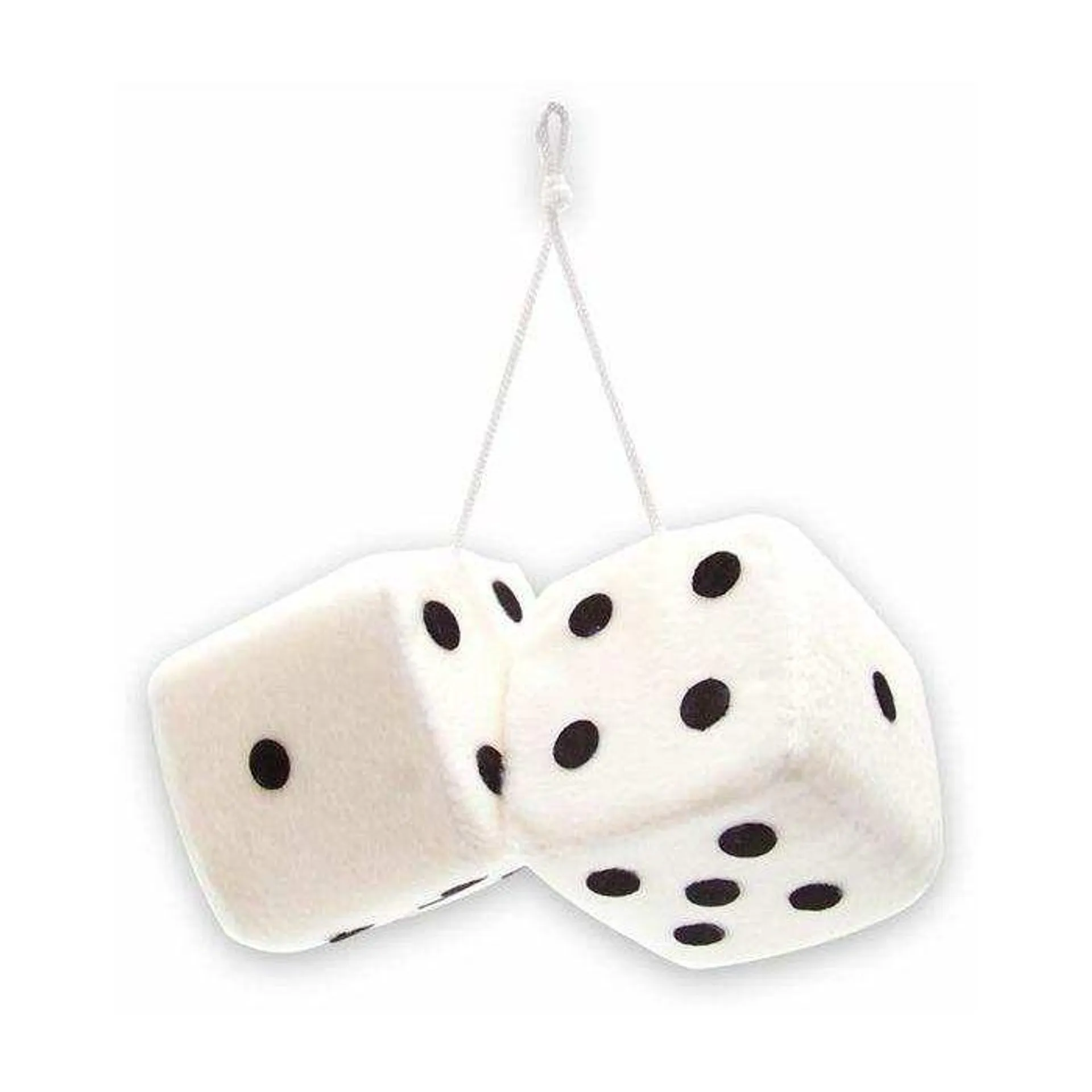 AutoLoc White Fuzzy Dice with Black Dots