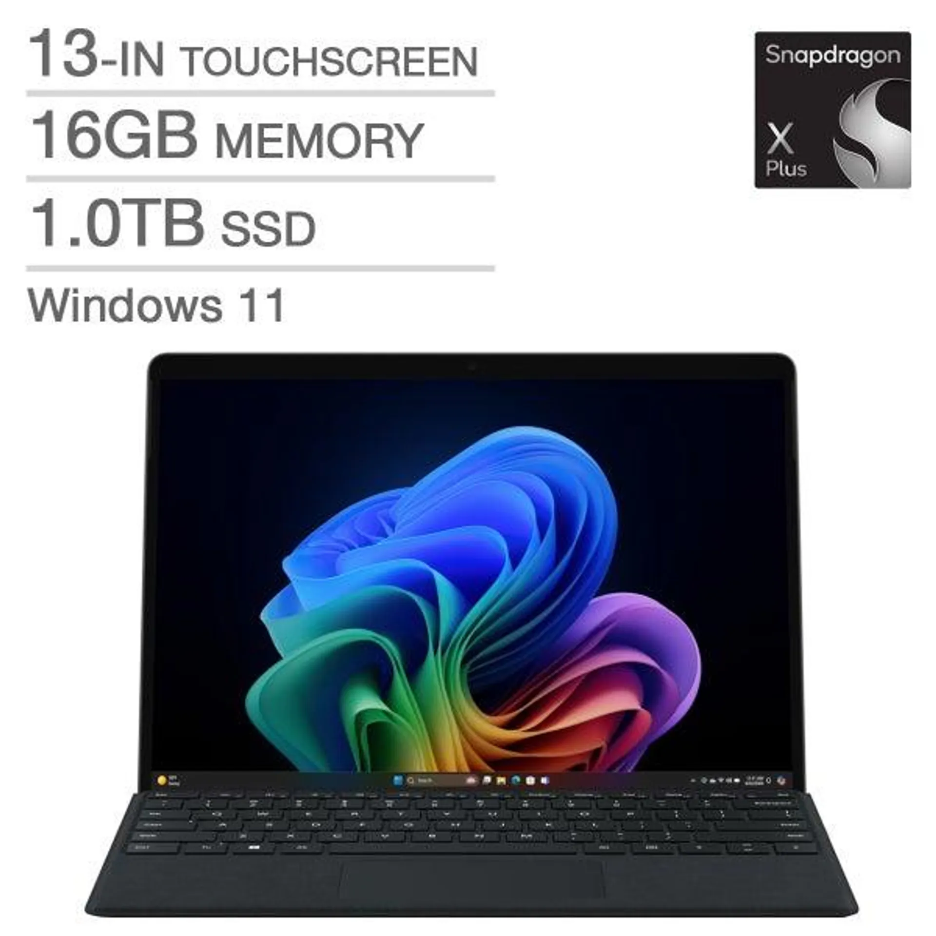 Microsoft Surface Pro Copilot+ PC 13-in. Touchscreen Laptop Bundle, Qualcomm Snapdragon X Plus X1P-64-100 – 16GB RAM, 1TB SSD, Qualcomm Adreno graphics