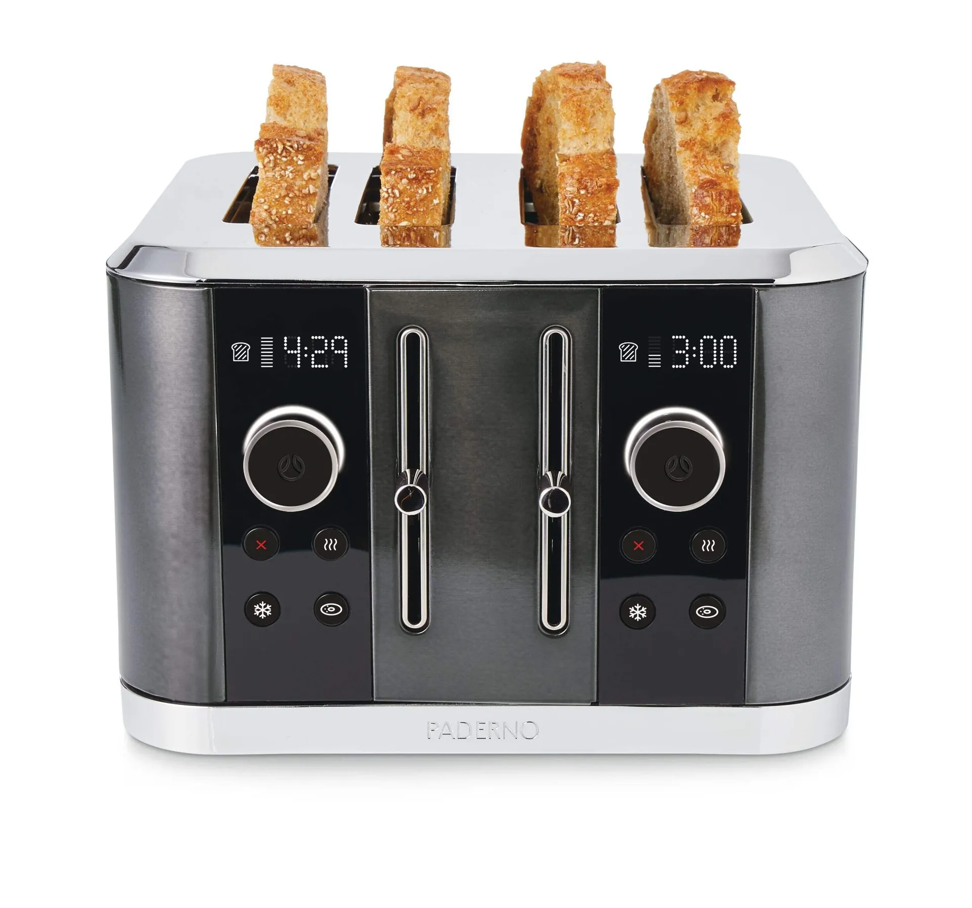 PADERNO Wide Slots Toaster w/ 9 Heating Settings, Black, 4-Slices