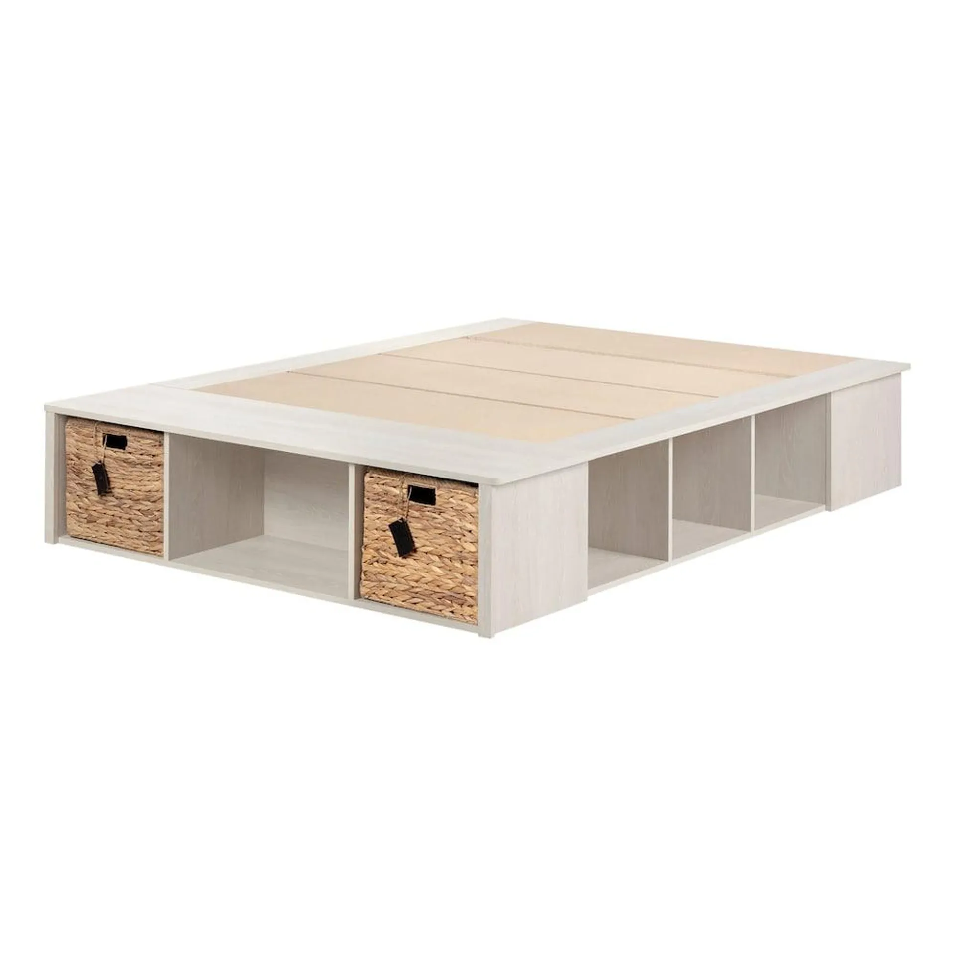 Lilak 56 in. x 76.75 in. x 13.75 in. Full Storage Bed with Baskets in Winter Oak