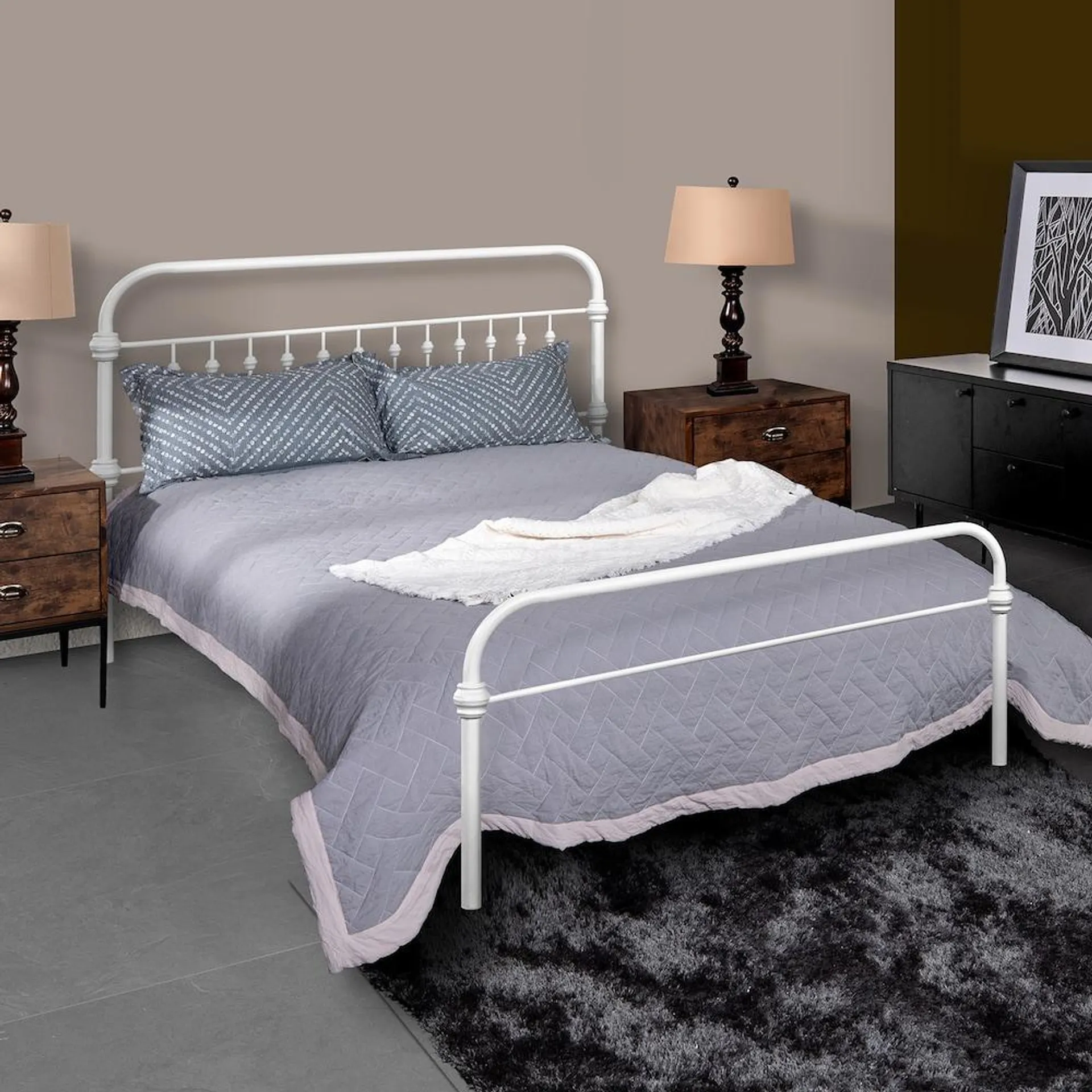 Gobert Full Metal Full White Bed Frame