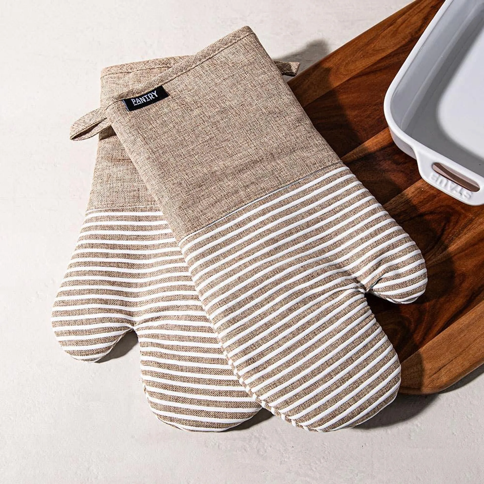 Harman Pantry Chambray Cotton Oven Mitt - Set of 2 (Tan)