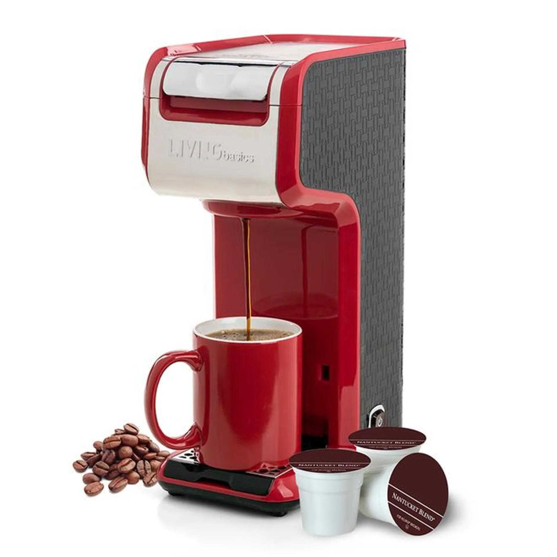 2 In 1 Single Serve Coffee Maker, Red - LIVINGbasics®