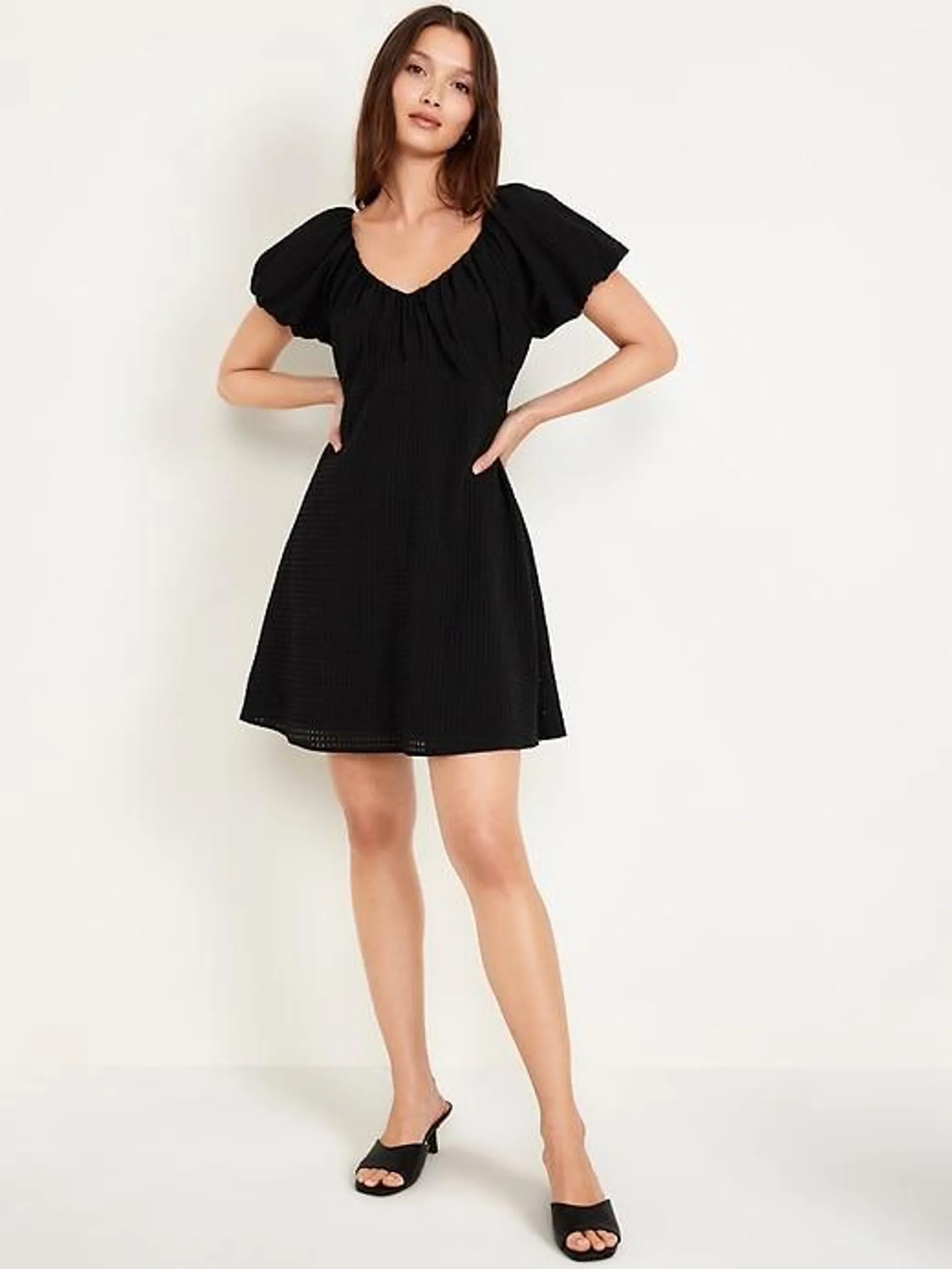 Flutter-Sleeve Mini Swing Dress