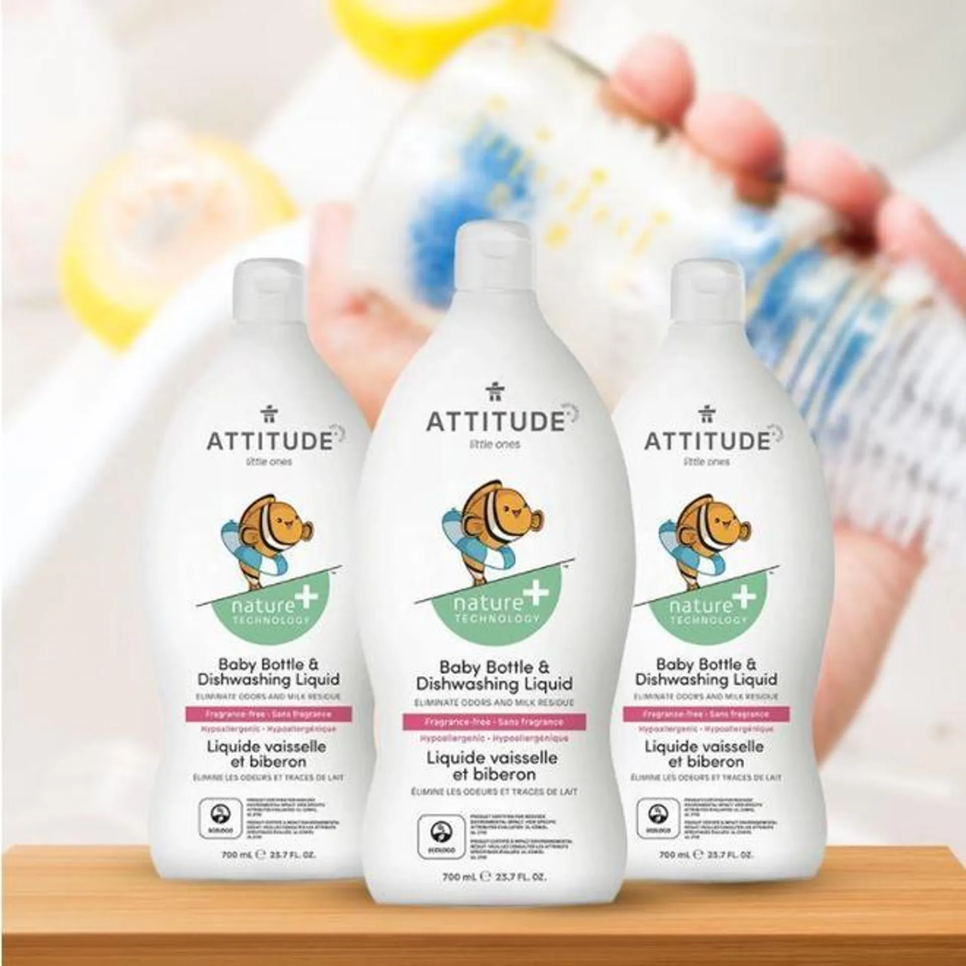 Little Ones Baby Bottle & Dishwashing Liquid, Fragrance-Free 700mL *3pack - ATTITUDE