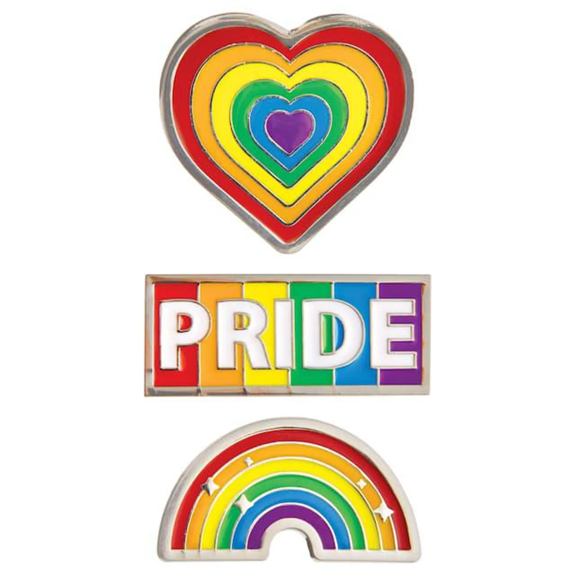 Pride Rainbow Pins, Two Lapel Pin, Aluminium, 3-pk