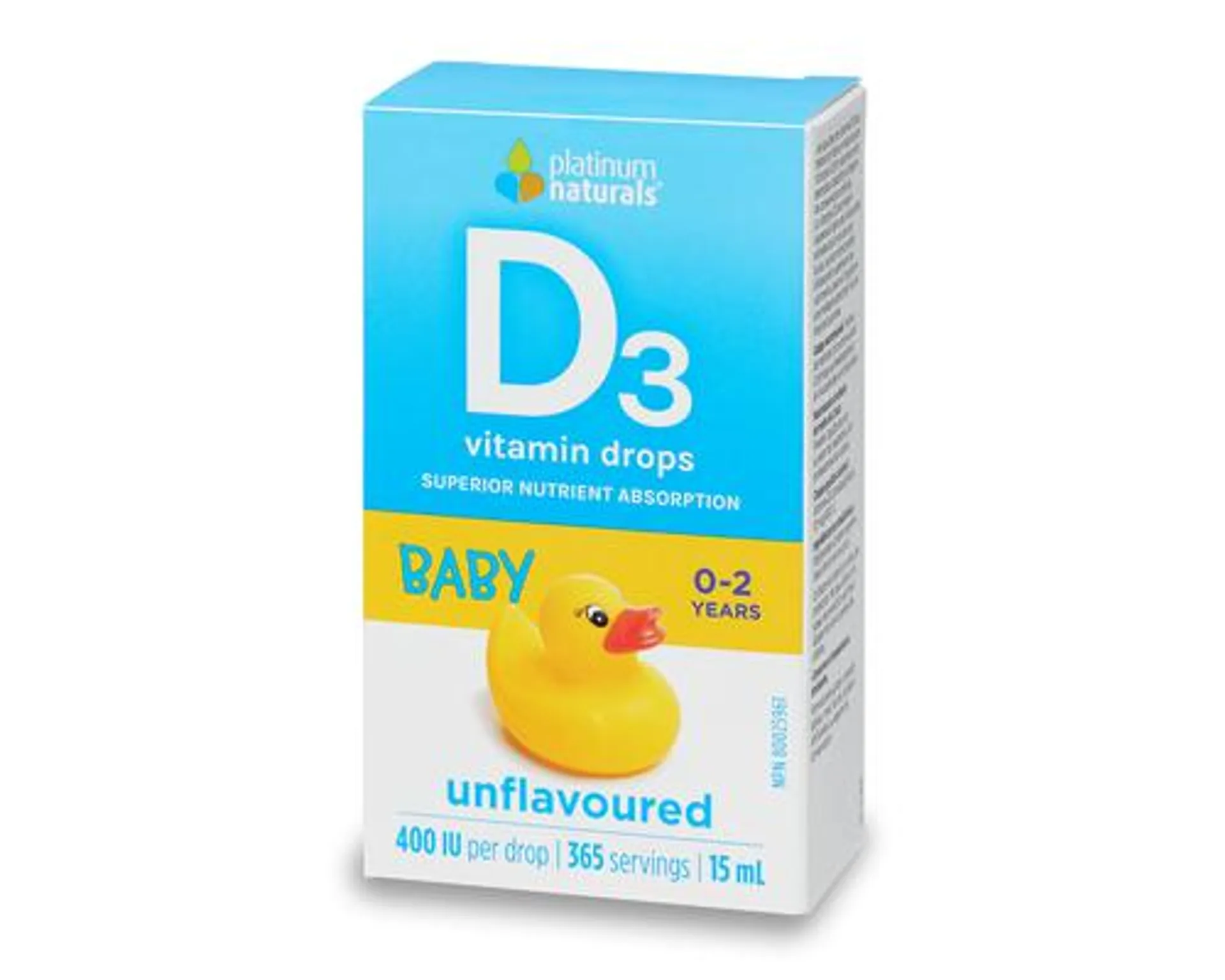 Platinum Naturals Baby Vitamin D3 Drops 400 IU Unflavoured 15mL