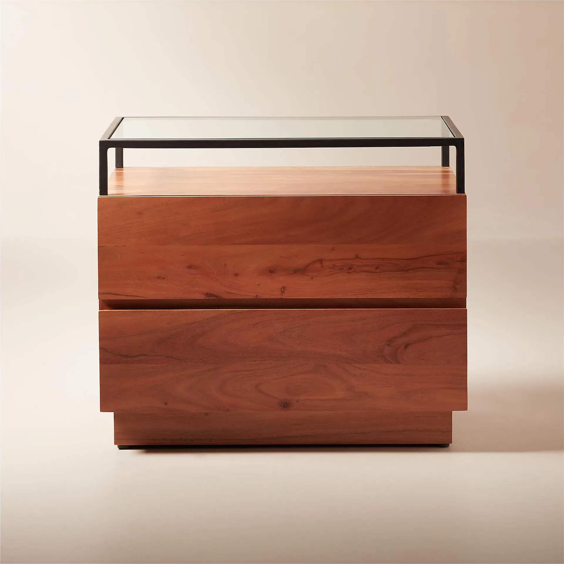 Lawson 2-Drawer Wood Nightstand with Glass Top