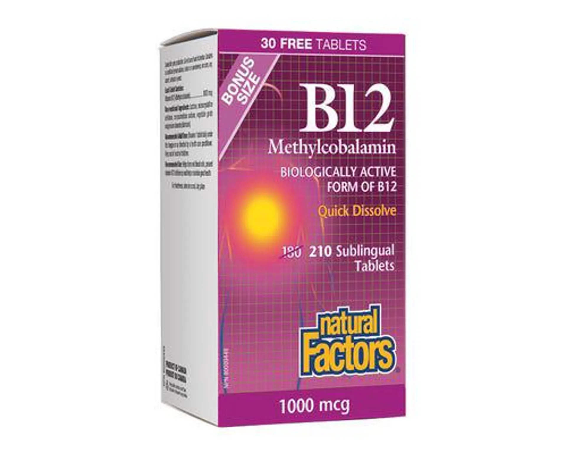 Natural Factors Vitamin B12 Methylcobalamin 1000mcg 180+30 Tablets