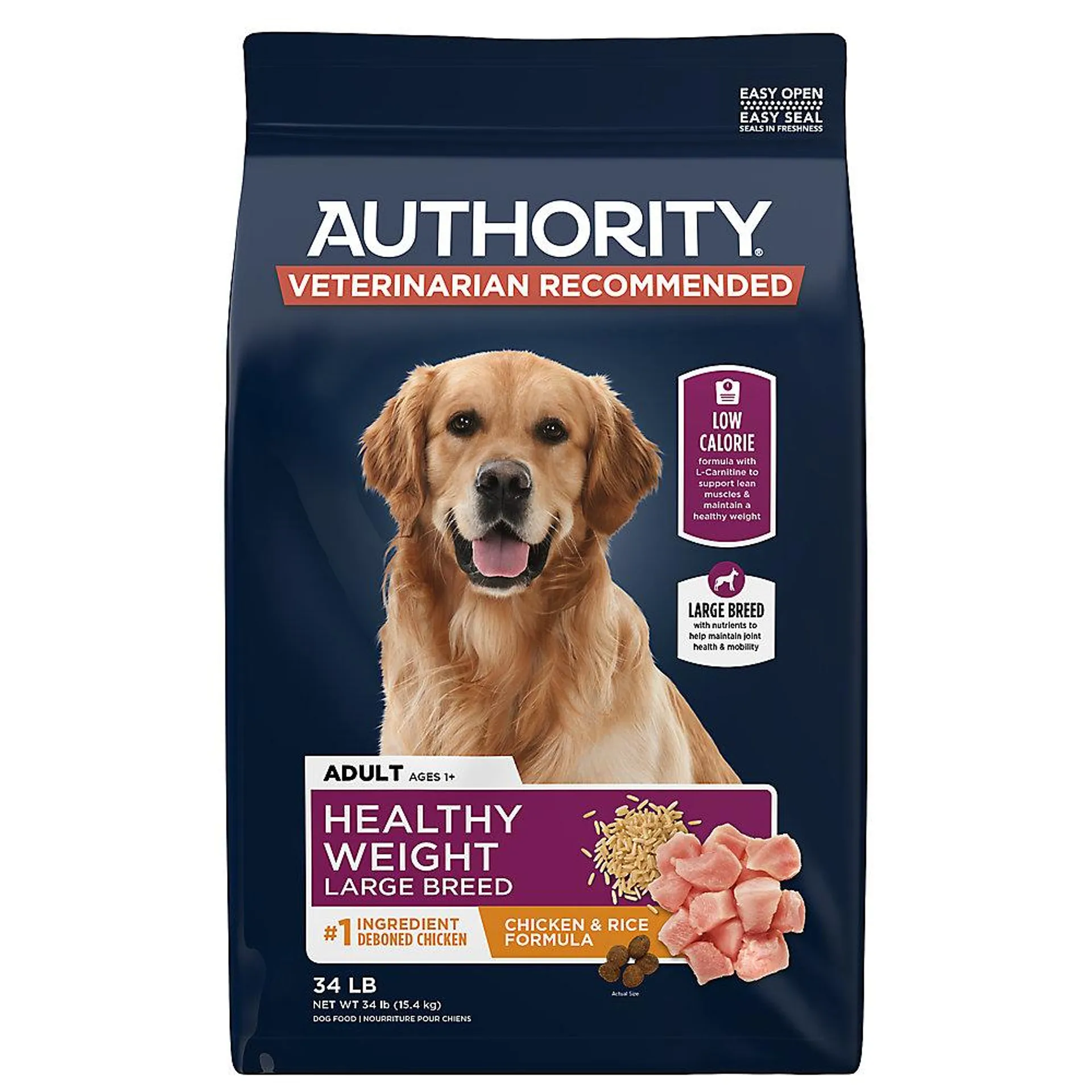 Authority Healthy Weight Large Breed Adult Dog Dry Food - Chicken & Rice, 34 lb