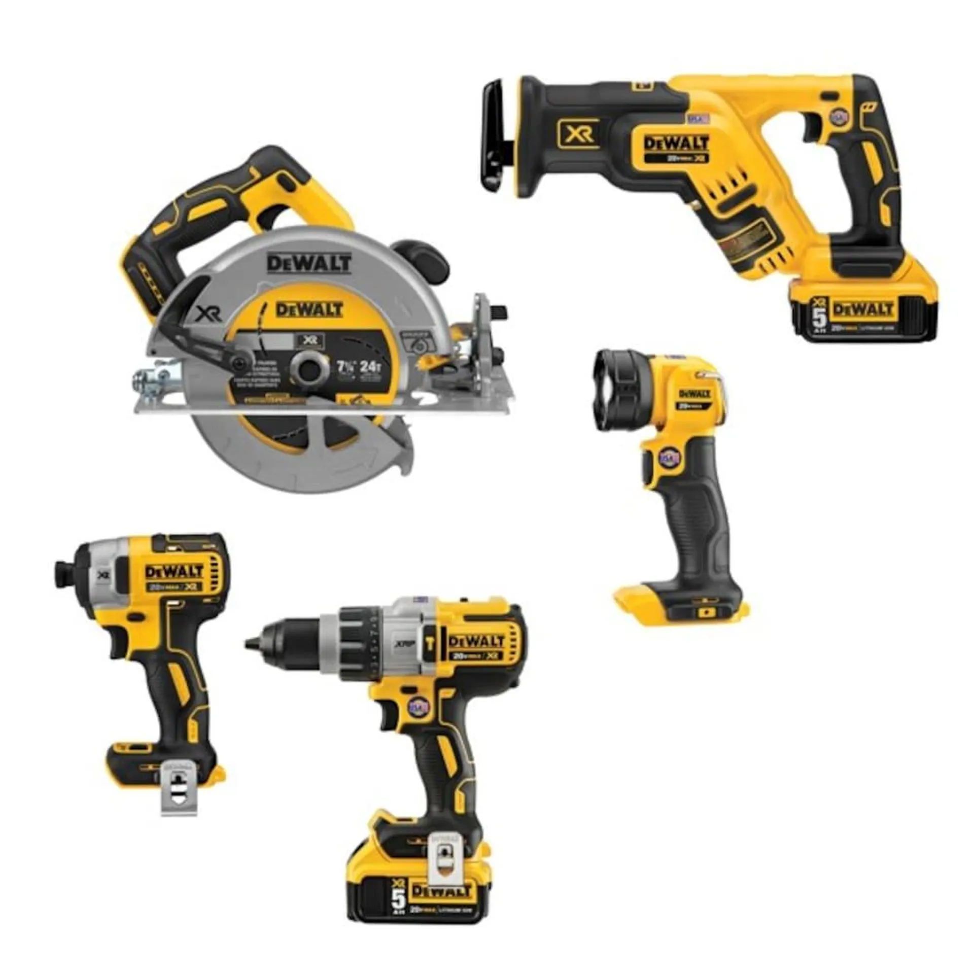 20V MAX XR Lithium-Ion Cordless Brushless Combo Kit (5-Tool) with (2) 5Ah Batteries, Charger and Bag