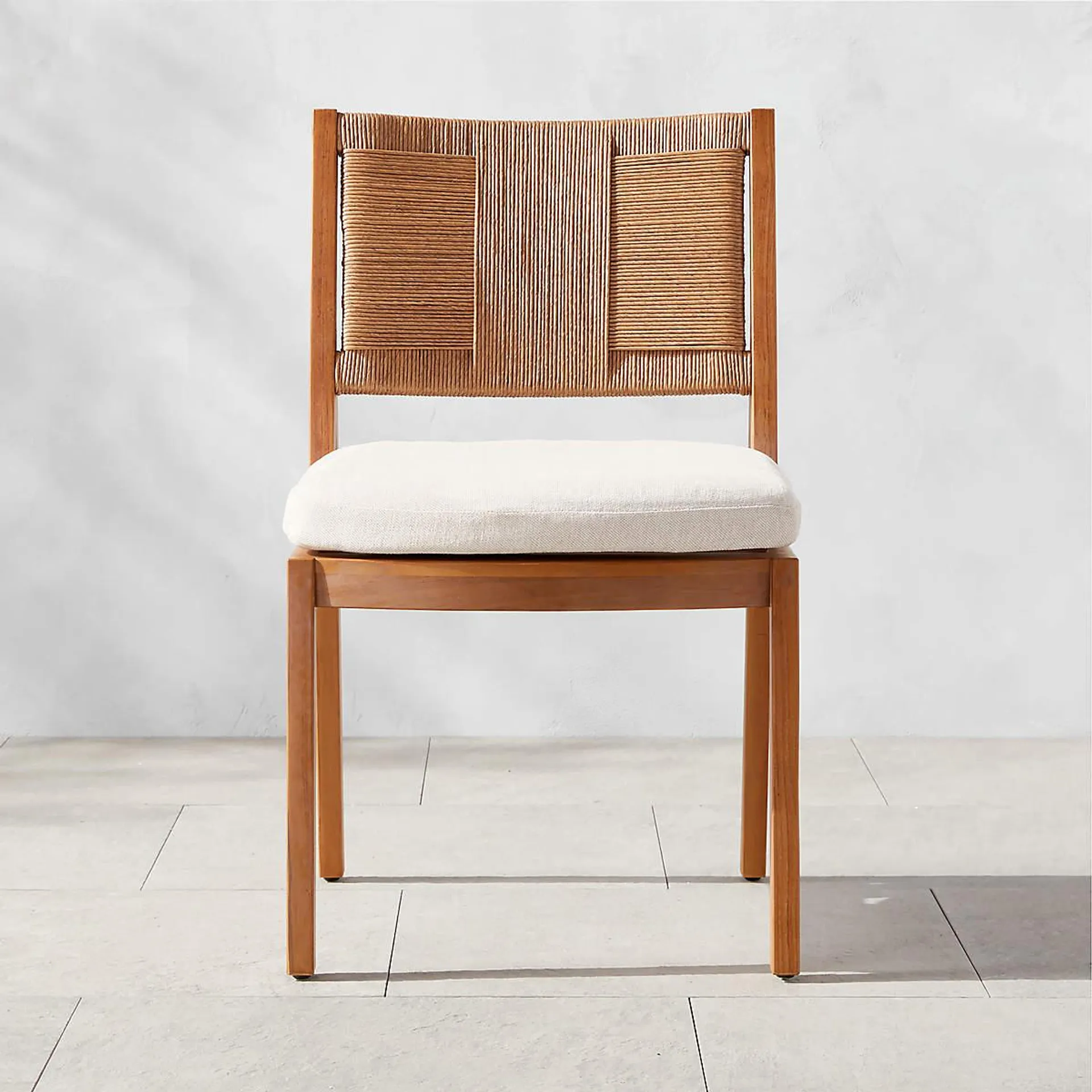 Roc Teak and Rattan Outdoor Dining Chair with Ivory Sunbrella® Cushion by Ross Cassidy