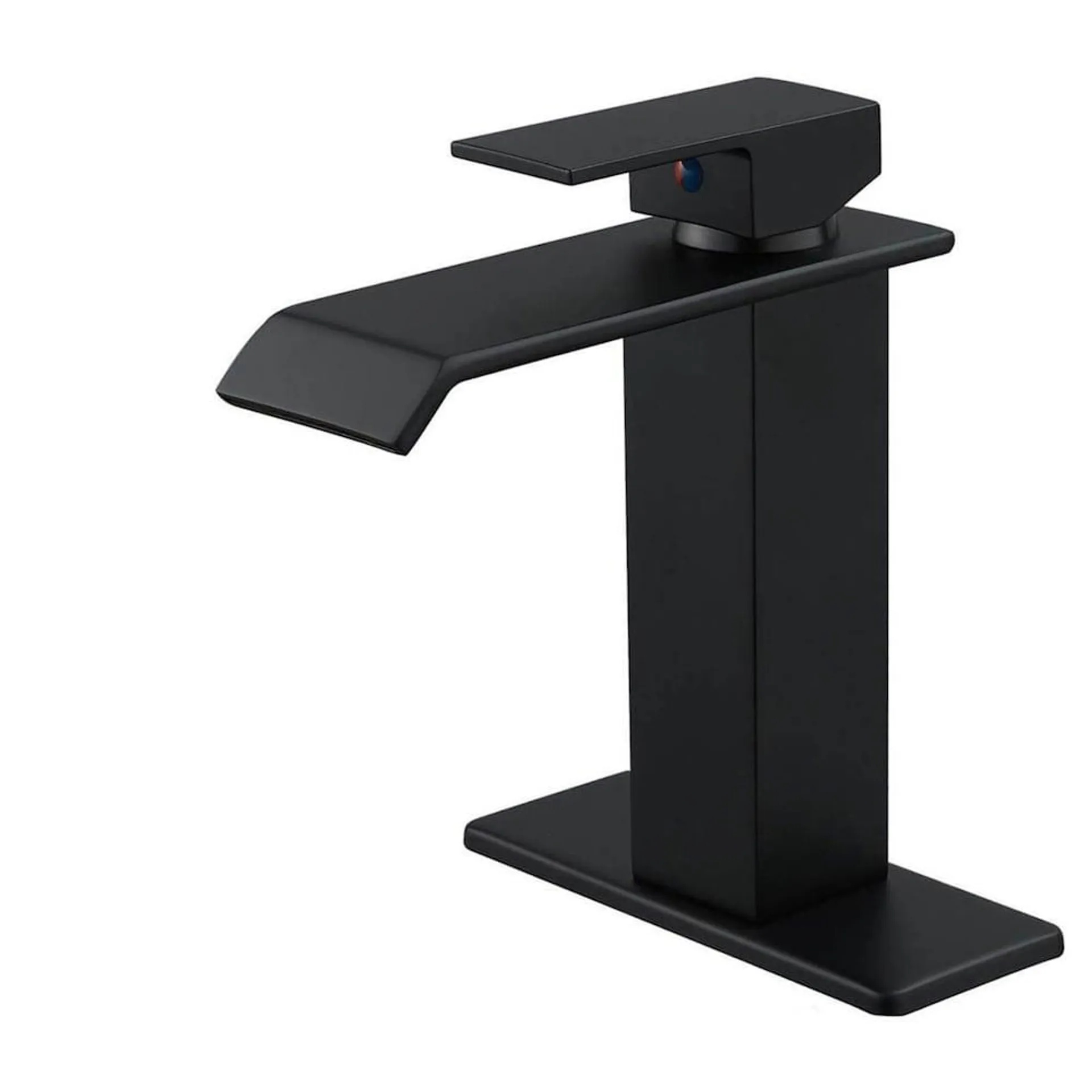 6004 Waterfall Single Hole Single-Handle Low-Arc Bathroom Faucet with Drain Assembly in Matte Black