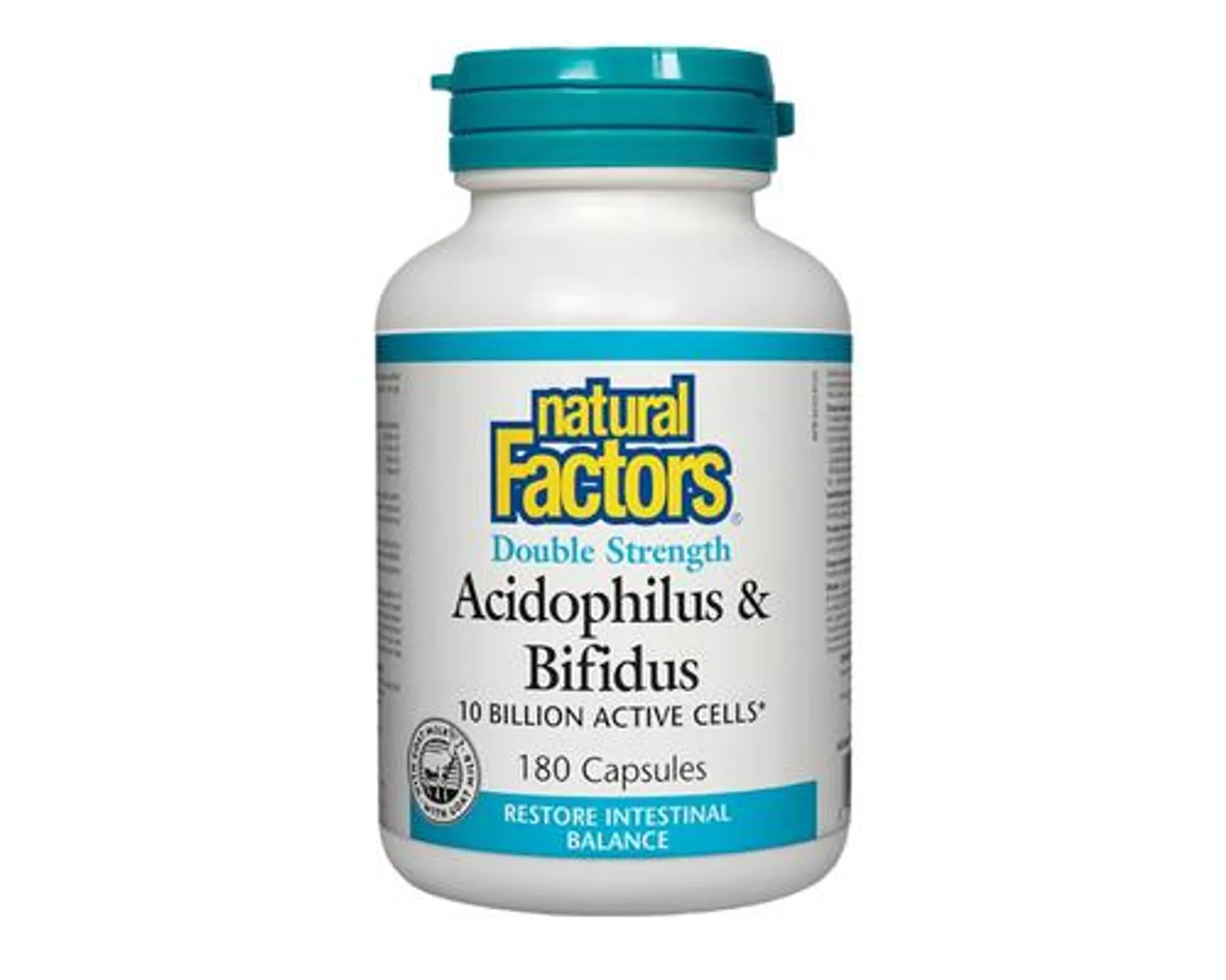 Natural Factors Acidophilus & Bifidus 10 Billion Active Cells Double Strength 180 Capsules