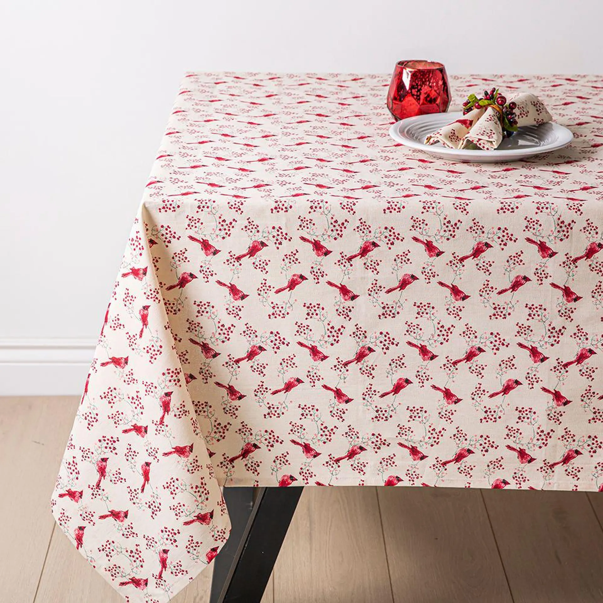 Harman Christmas Cardinal Cotton Tablecloth 60x120" (Red)