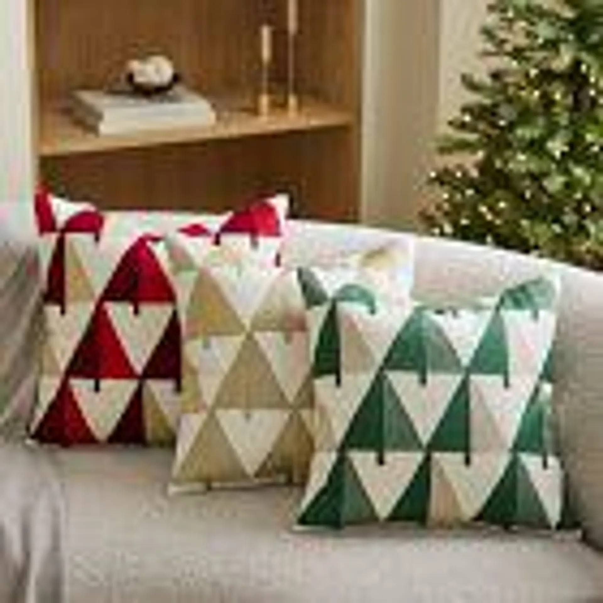 Crewel Colorblock Trees Pillow Cover