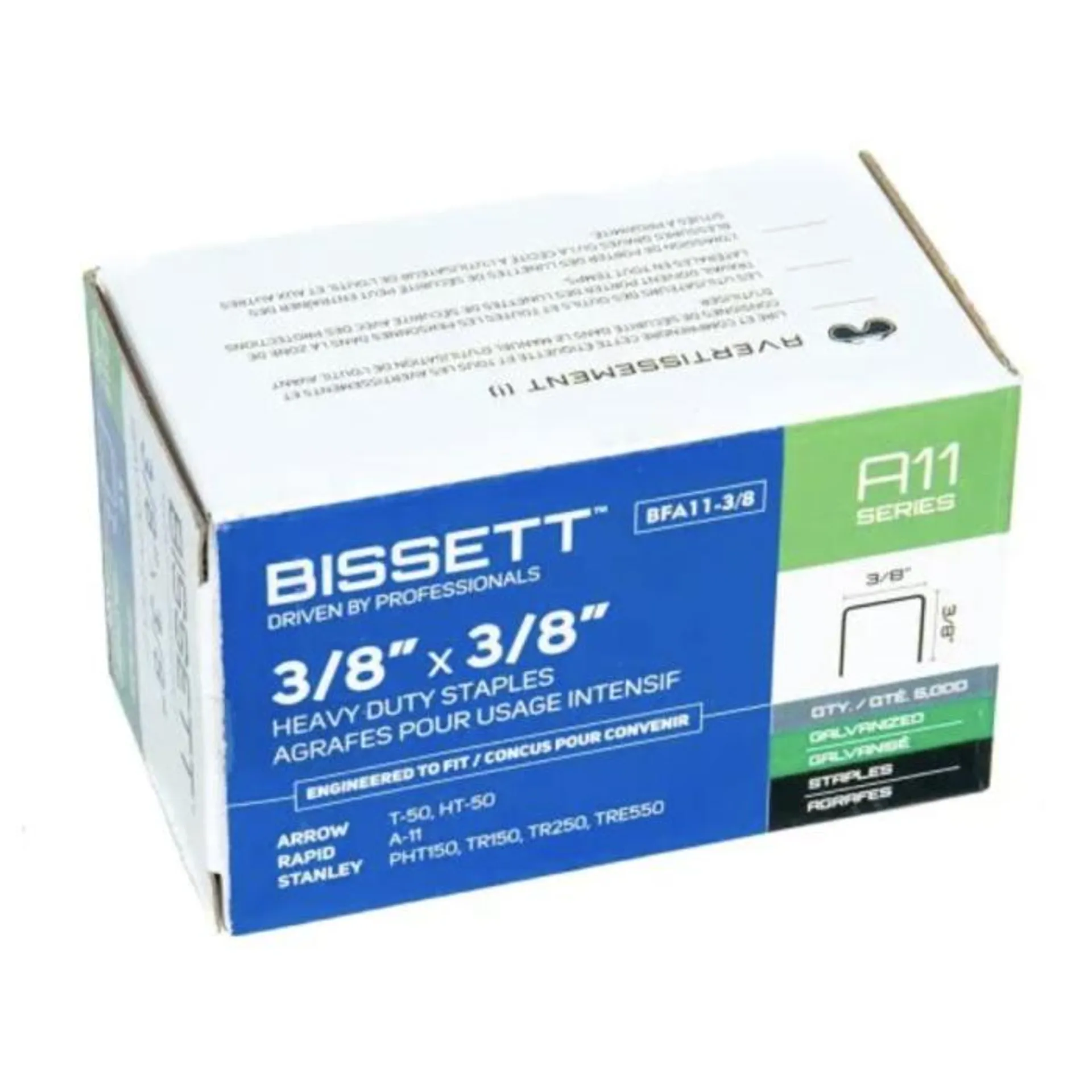 Bissett 3/8" X 3/8" 20G Electro-Galvanized Staples- 5000/Pack