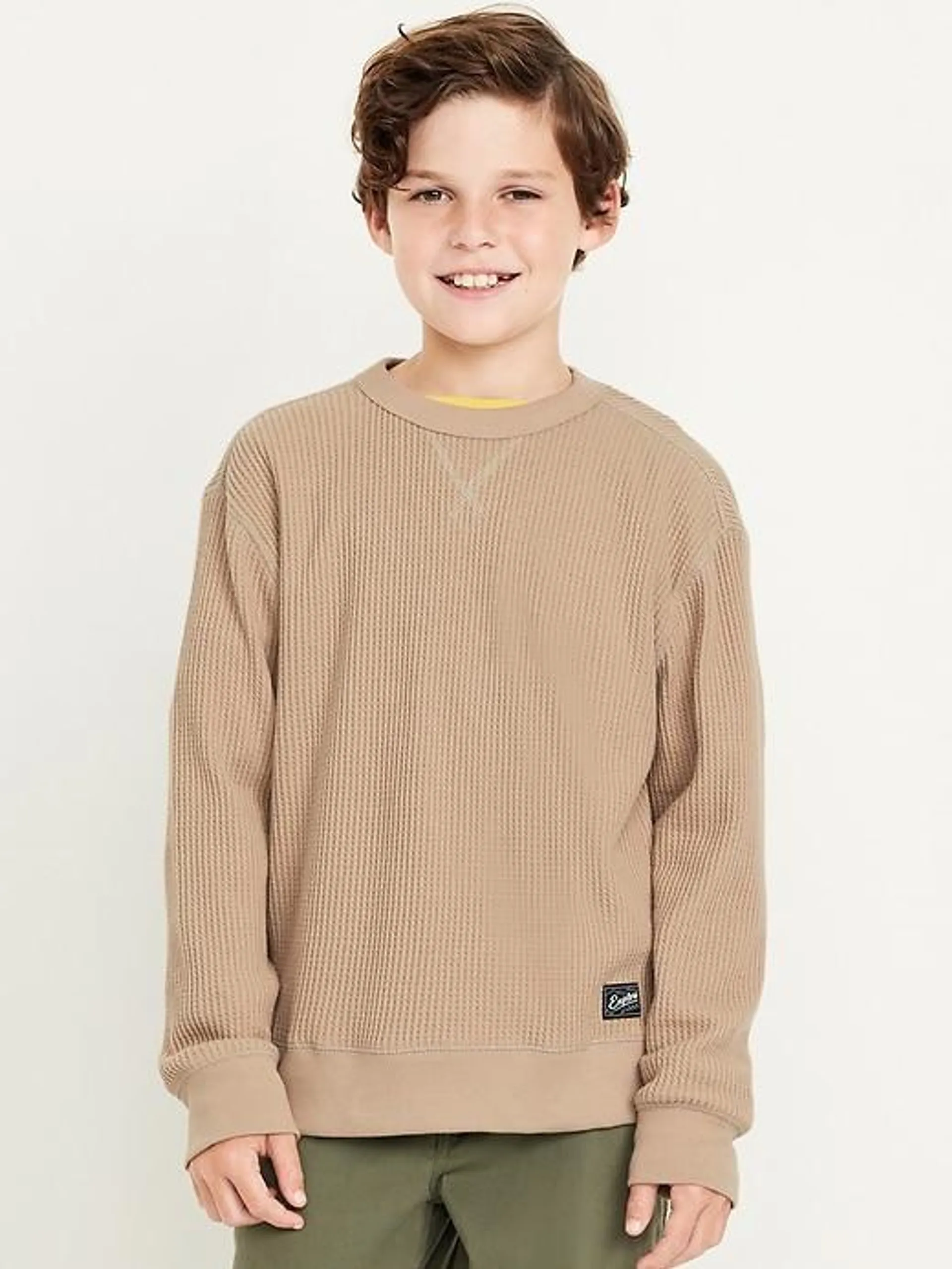 Oversized Long-Sleeve Thermal-Knit T-Shirt for Boys