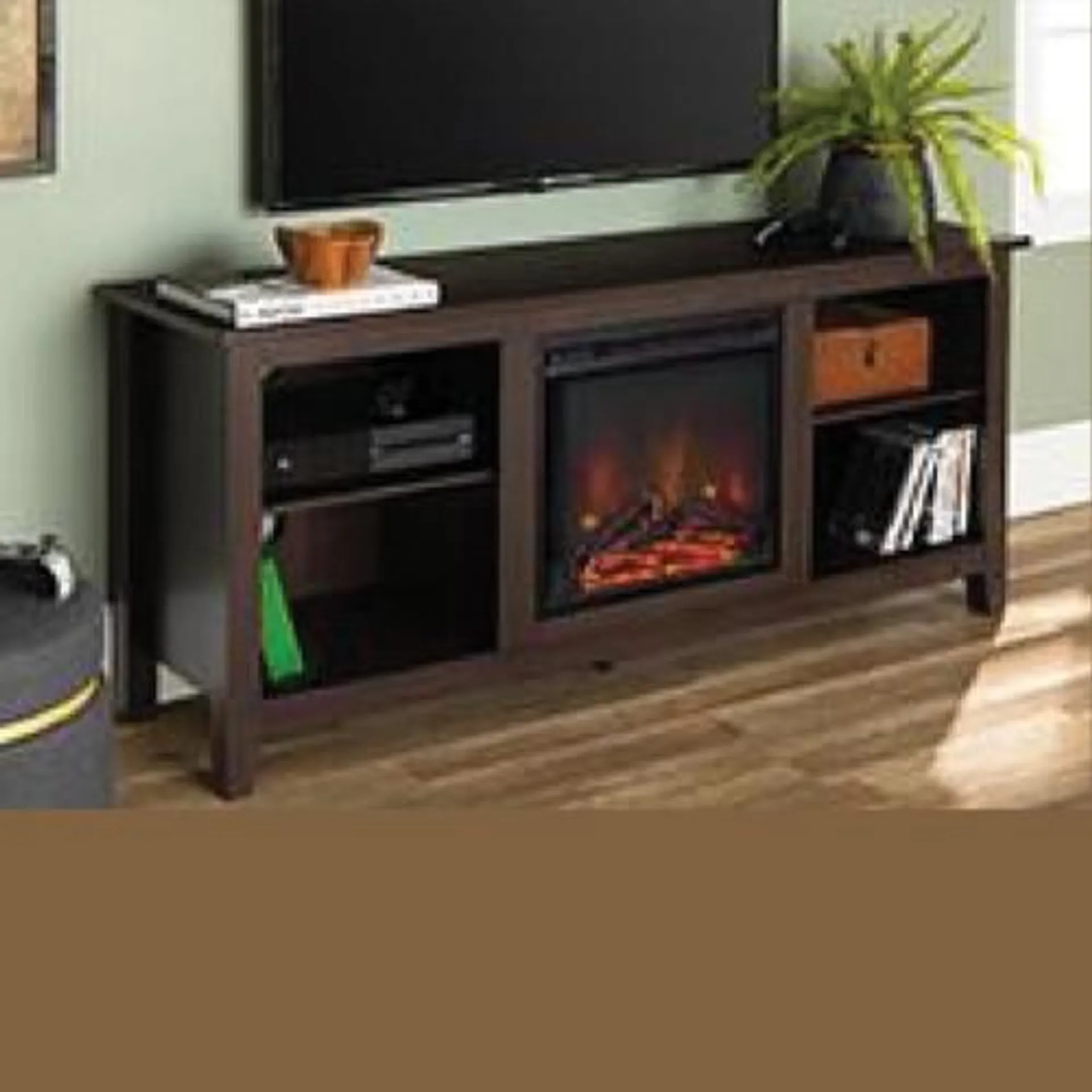 Rustic Electric Fireplace with shelves