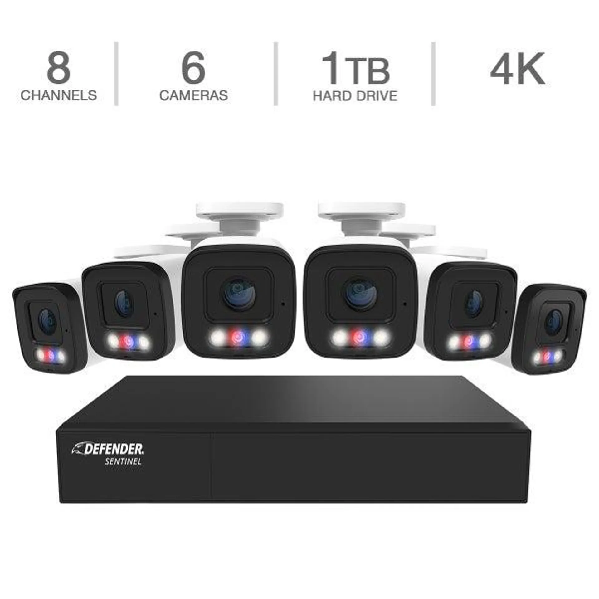 Defender AI POWERED Sentinel 4K Ultra HD Wired 8 Channel PoE NVR Security System with 6 Metal Cameras