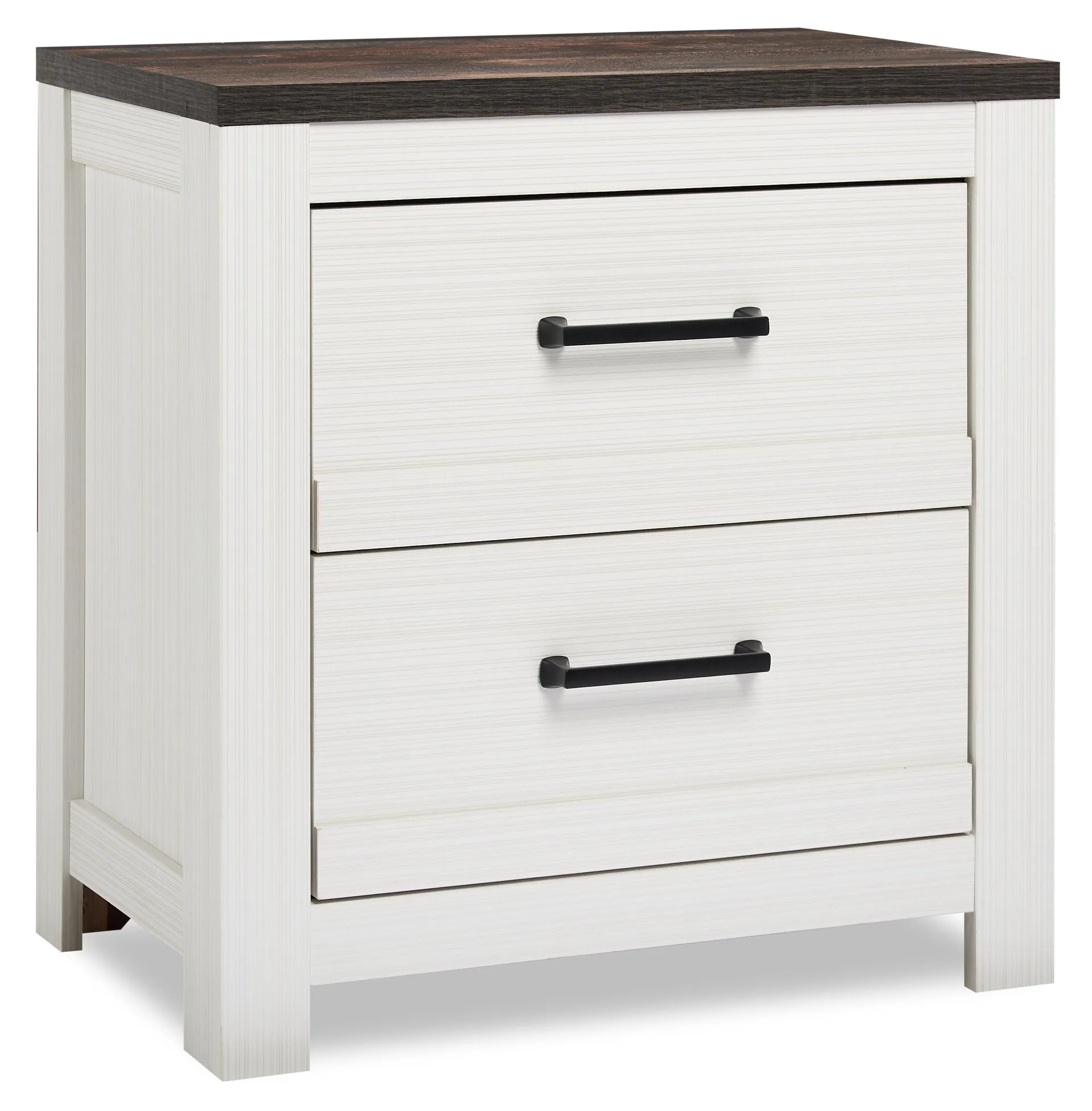 Zoey Bedside 2-Drawer Nightstand, 24.4"W x 24.9"H - Two-tone White & Brown