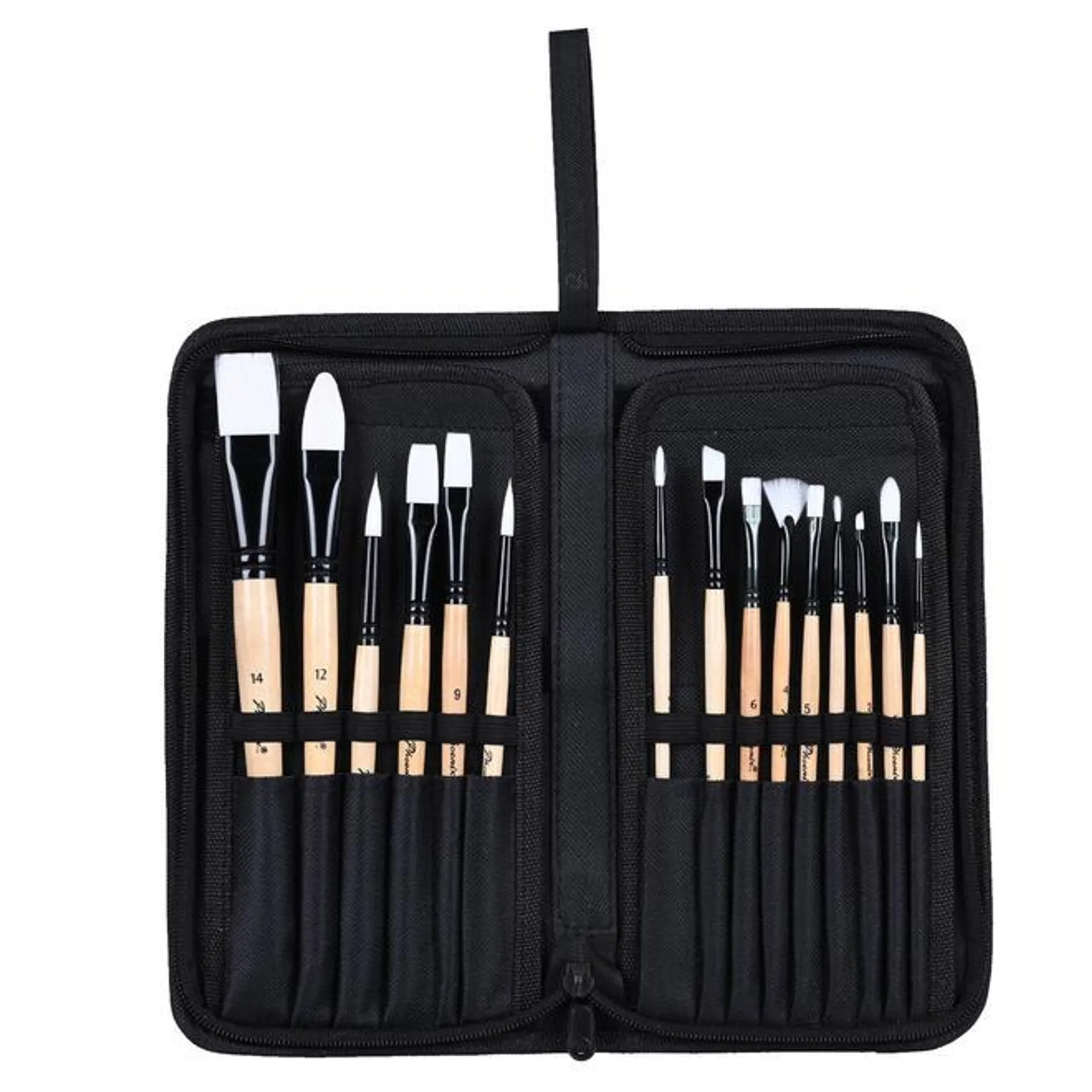 Acrylic Brush Set with Tough Nylon Hair, 15 Pieces/Pack, Assorted Sizes